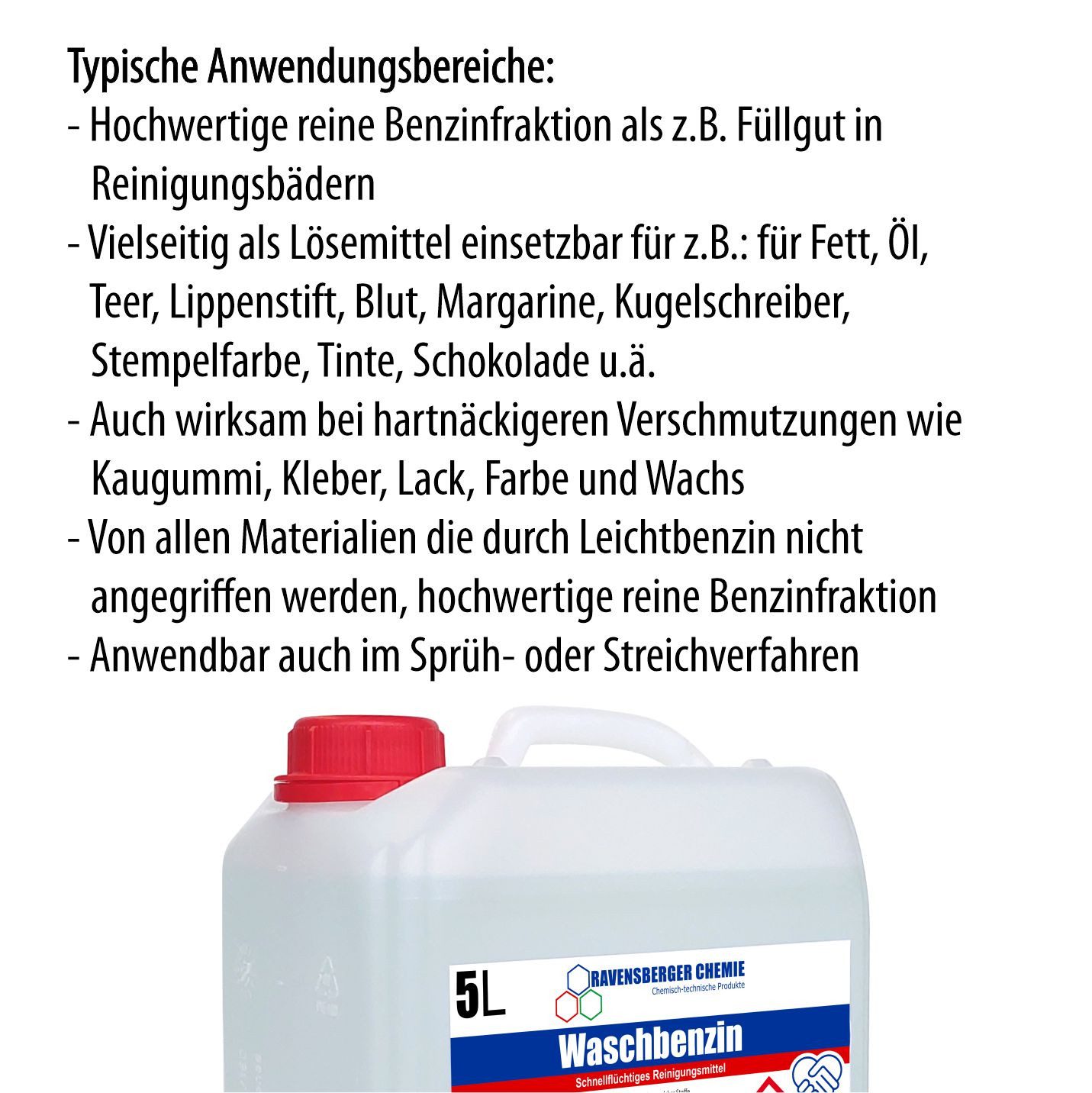Ravensberger Chemie Waschbenzin 5L Reinigungsalkohol (2x 5 Liter Kanister von Ravensberger Chemie - Waschbenzin 5L – Kraftvoller Reiniger für Fett, Öl & Klebereste)