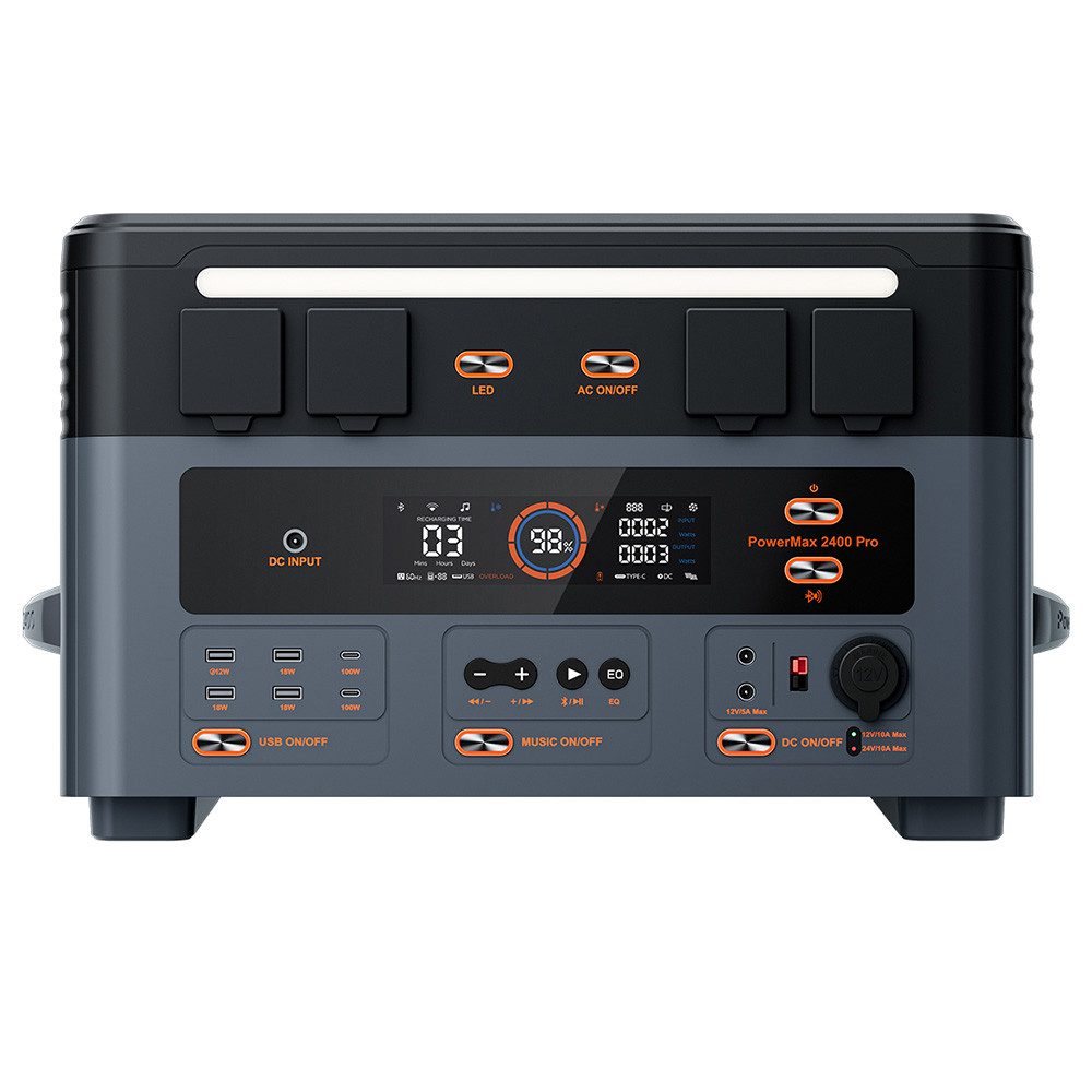 OSCAL Stromerzeuger PowerMax2400 Pro 2016Wh 2400W Stromgenerator, 3500+ Zyklen LiFePO4, Dual-Lautsprecher, 1.2H Schnellladung, Smart APP