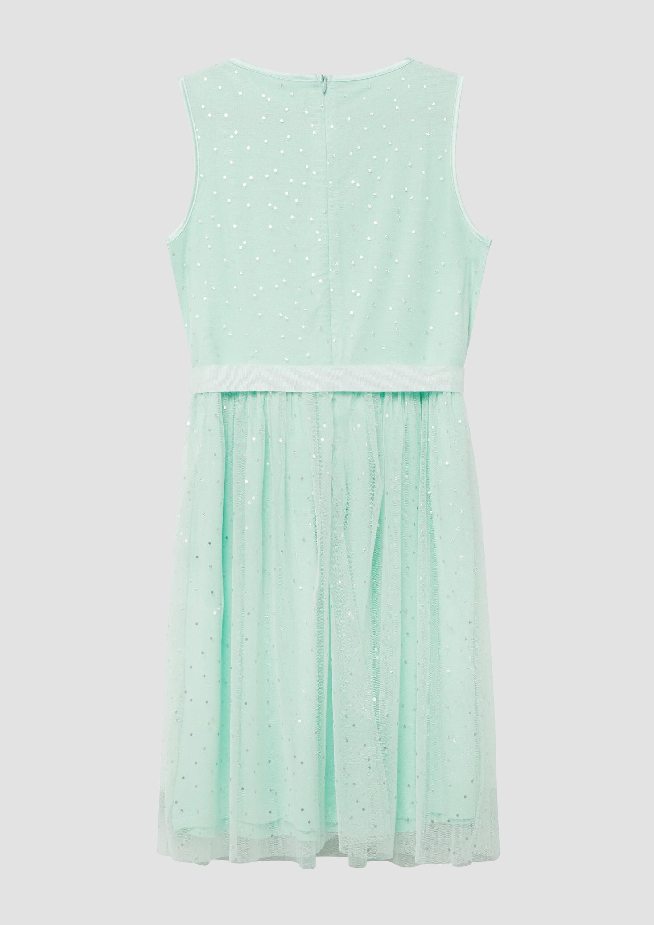 s.Oliver Minikleid Kleid Kurzes Kleid mit silbernen Punkten und Bindegürtel