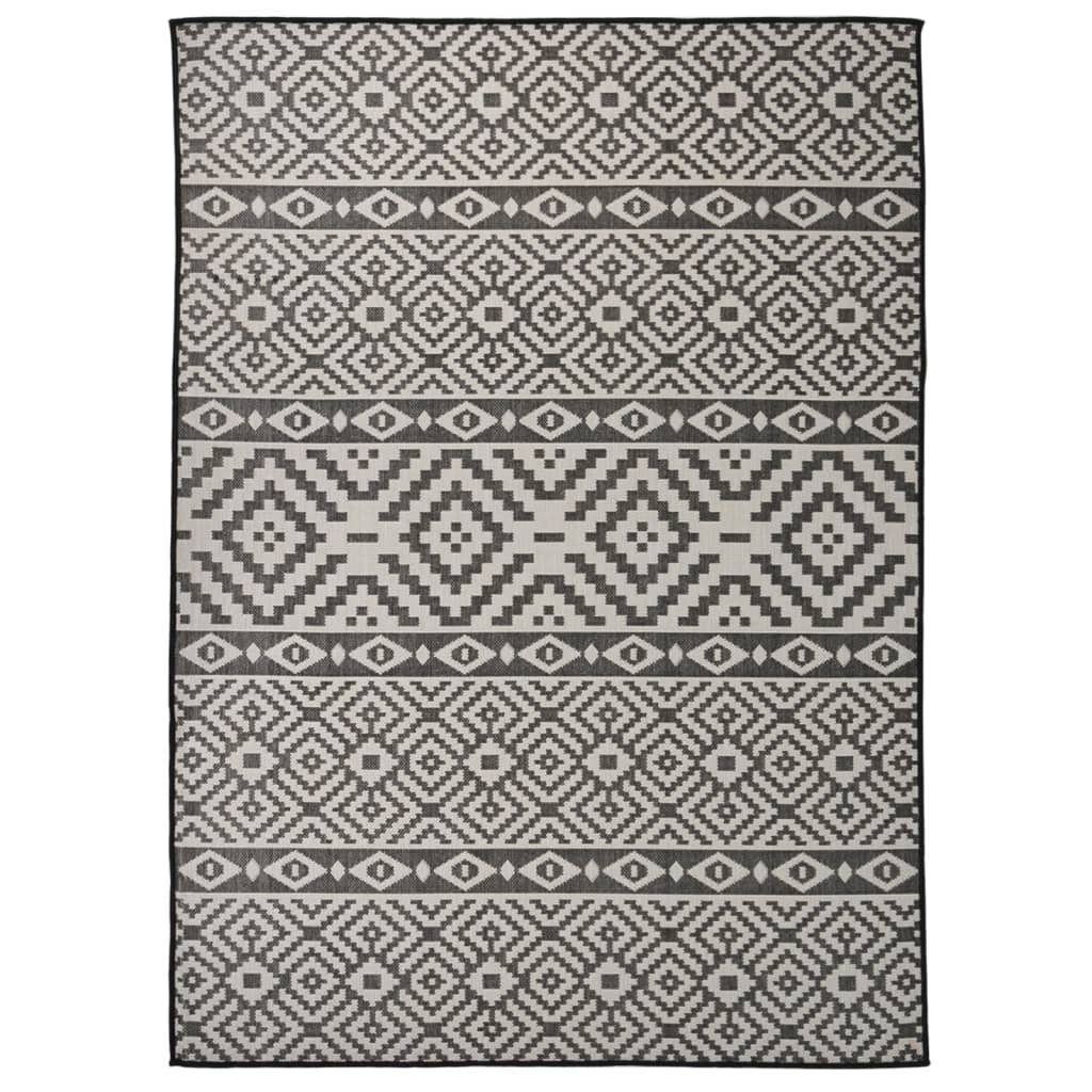 vidaXL Teppich Outdoor-Teppich Flachgewebe 200x280 cm Schwarz Gestreift, Rechteckig
