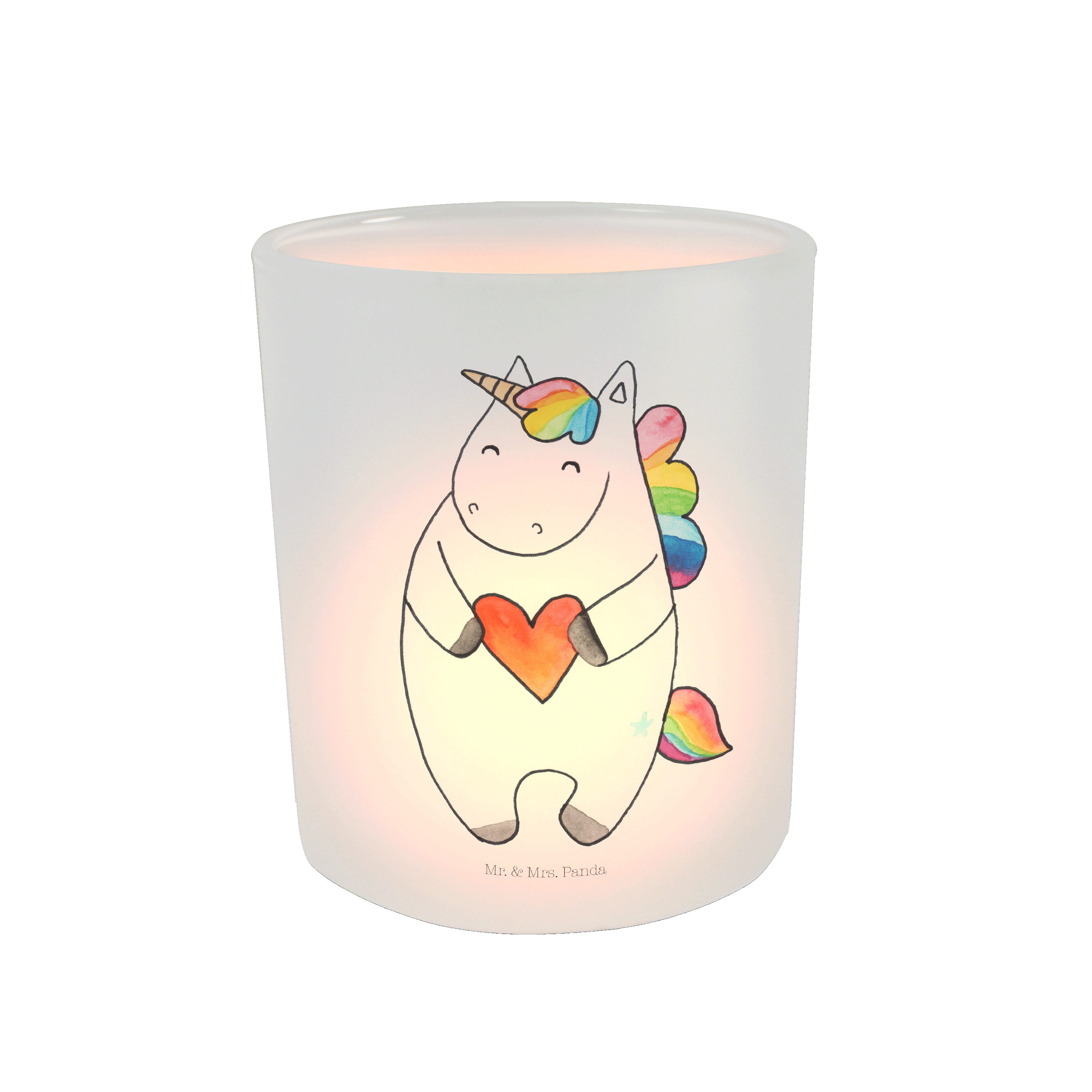 Mr. & Mrs. Panda Windlicht Einhorn Herz - Transparent - Geschenk, Teelichtglas, Teelichter, Wind (1 St)