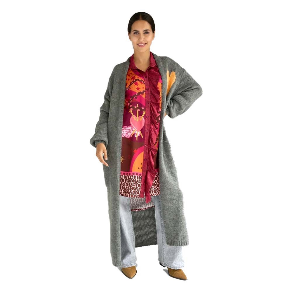 Miss Goodlife Strickmantel Langer Strickmantel mit Herz MG13024 – Grau