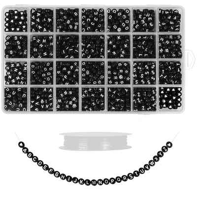 Handi Stitch Streudeko Runde Perlen aus schwarzem Kunststoff - 1620 Stück, Schwarze Kunststoffbuchstabenperlen - 1620 Stk. - 7mm rund