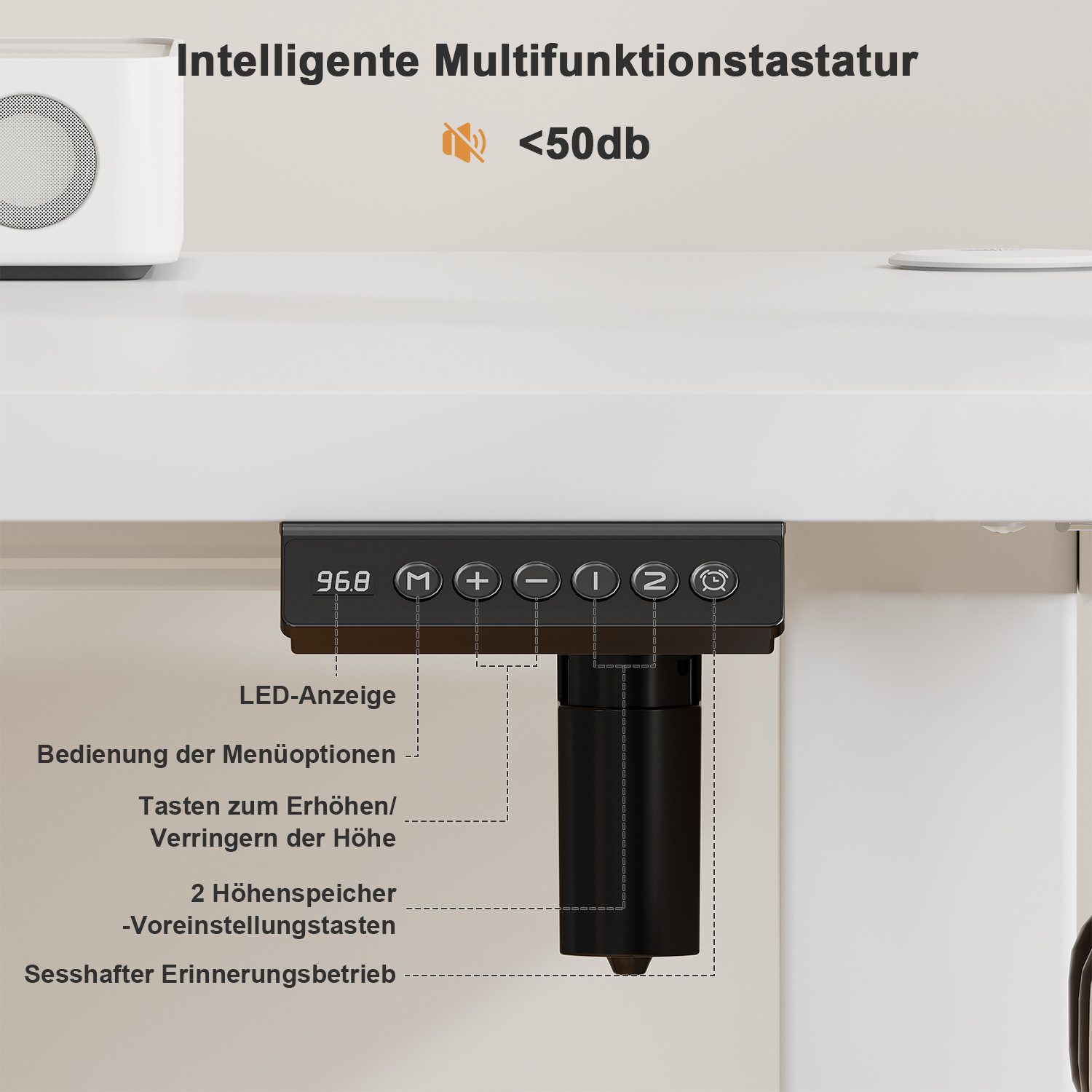 Furnicopia Schreibtisch Höhenverstellbarer mit USB-Ladefunktion und Wecker-Erinnerung (2 Höheneinstellungen 5 Farben und 6 Größen fur eine Vielzahl von Arbeits- – Bild 5 von 5