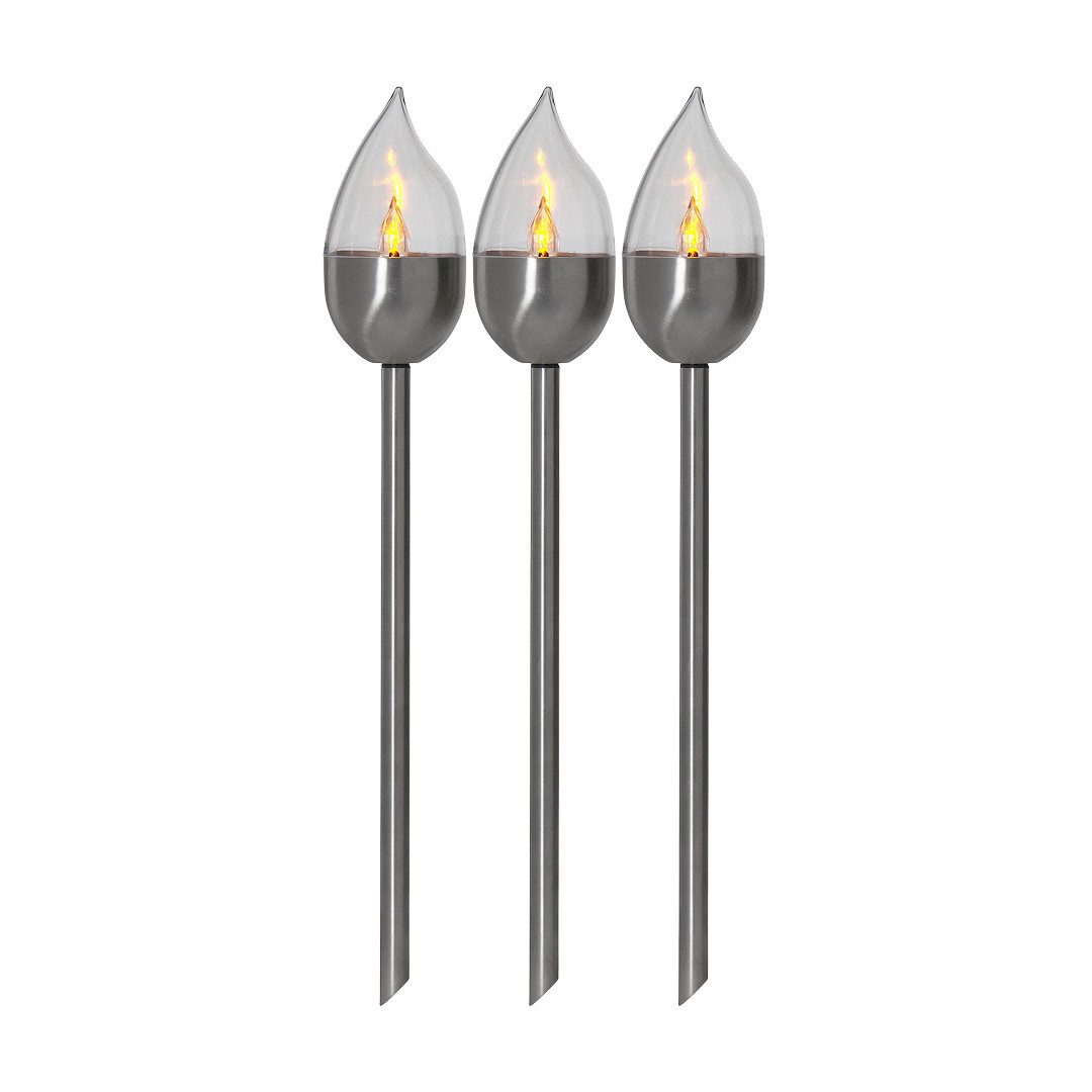 STAR TRADING LED Solarleuchte Olympus, Solar-Fackeln,Olympus' im 3er Set, Gartenspieße aus Edelstahl, Dämmer