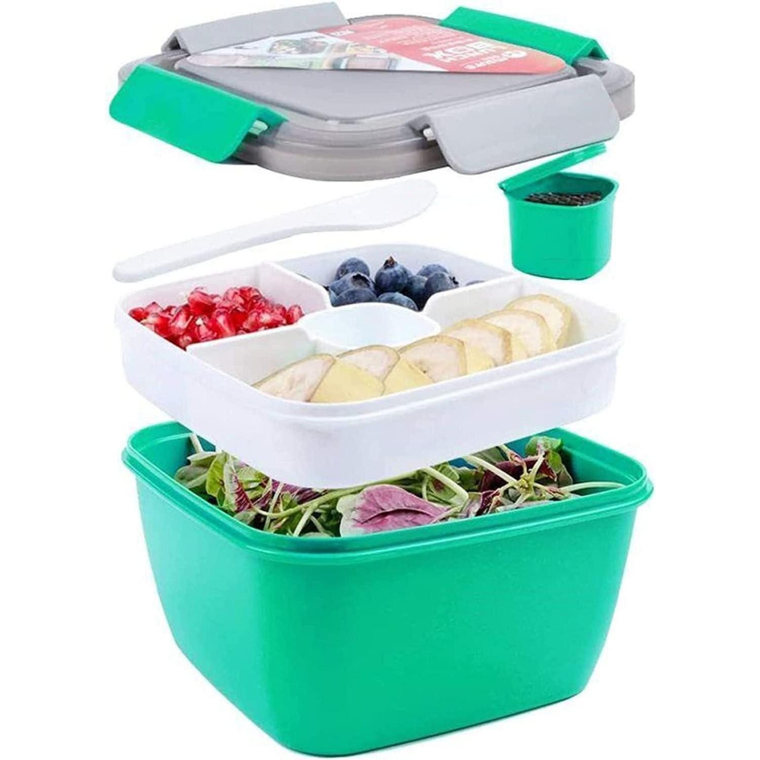 LuxusKollektion Lunchbox Lunchbox Bento 3 Fächer auslaufsicher mikrowellenfest 1500 ML Grün, Kunststoff