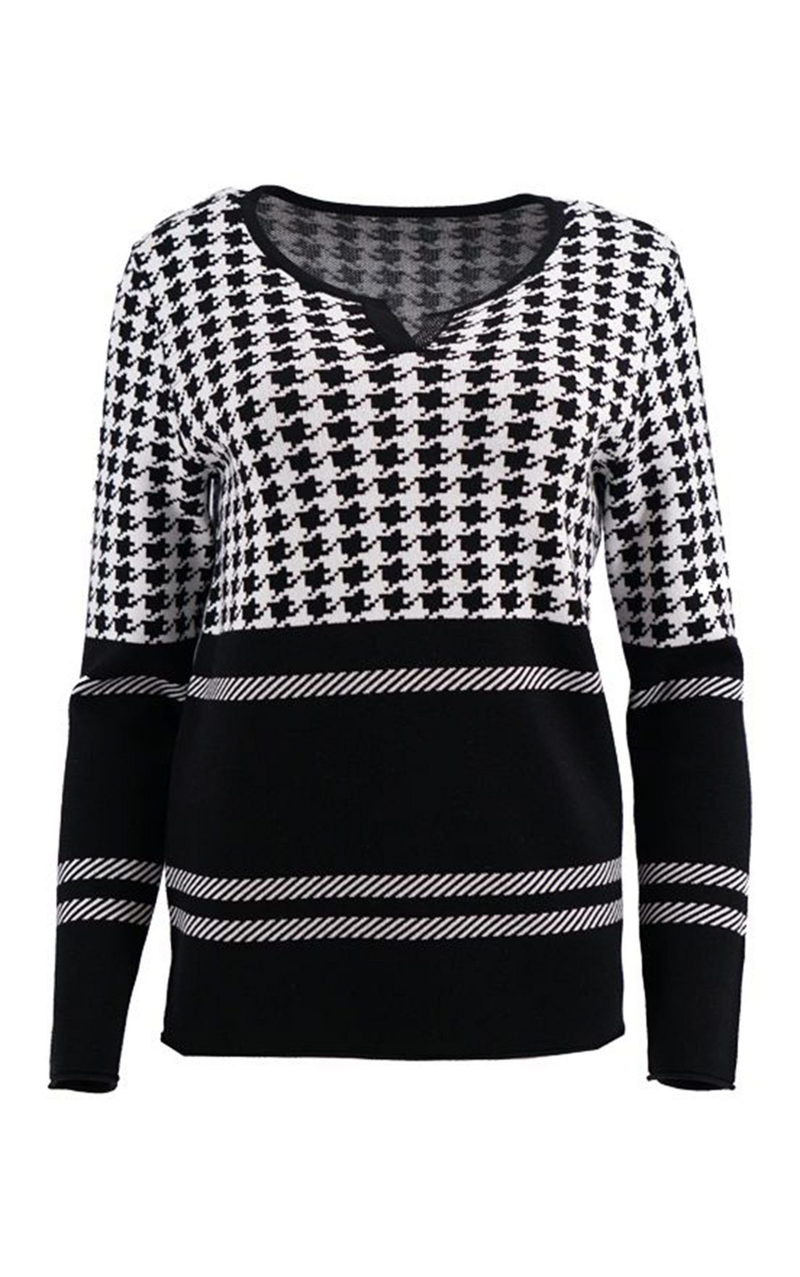 Passioni Strickpullover mit Hahnentritt- und Streifenmuster