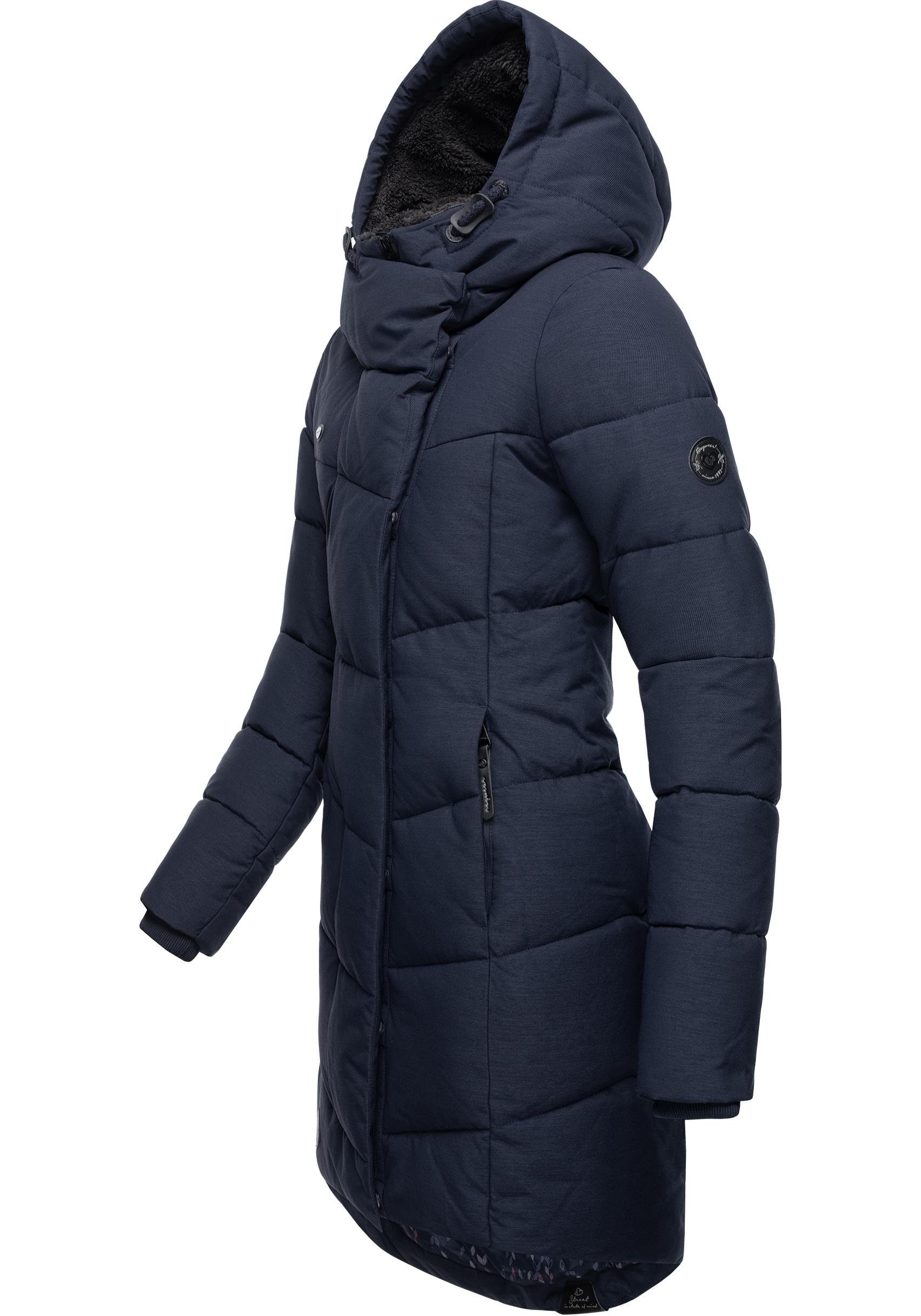 Ragwear Wintermantel Winterparka Kapuze navy und Teddyfutter stylischer mit Pavla