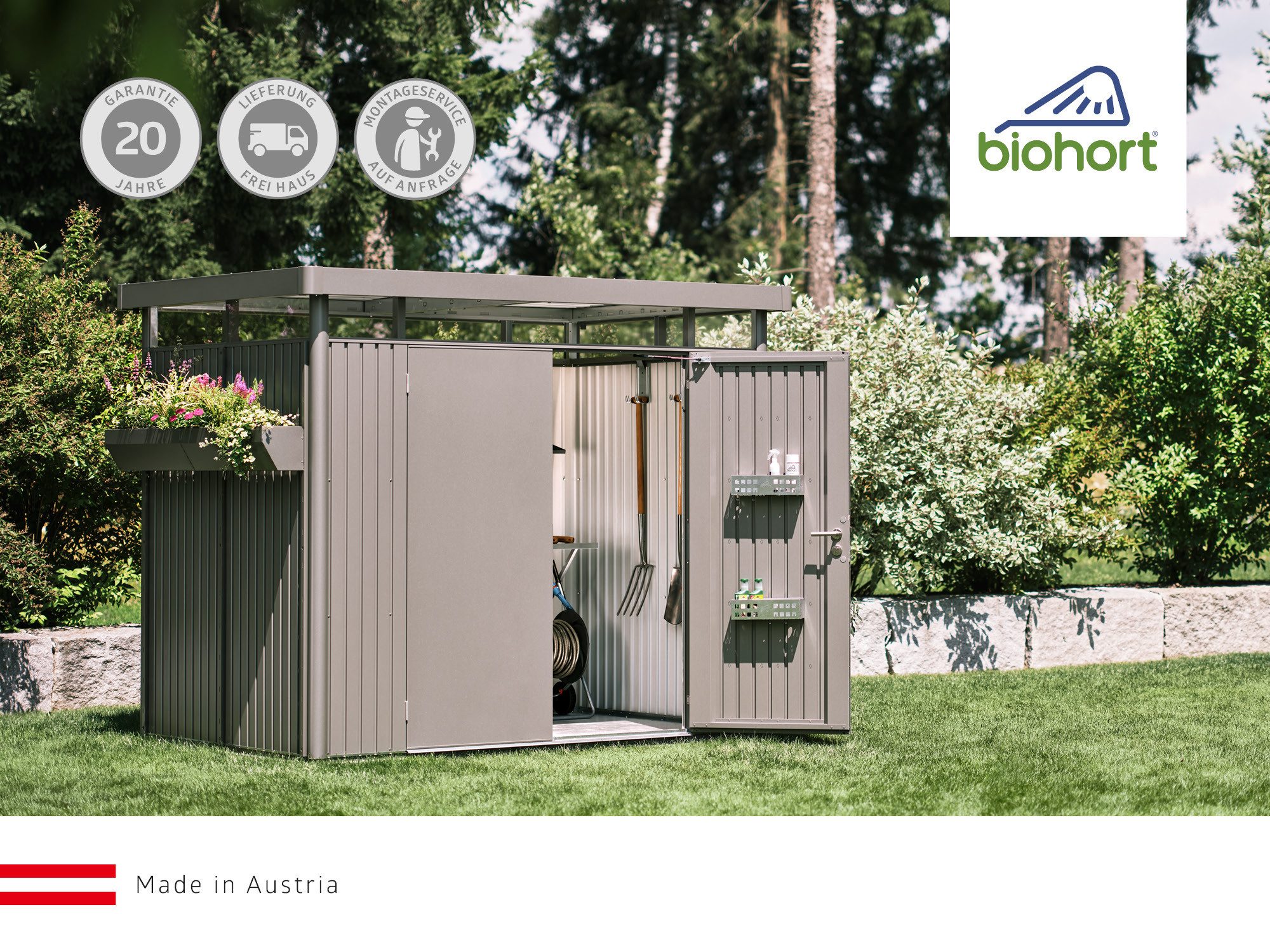 Biohort Bicycle Box MiniGarage Size L quartz grey metallic, Secure bicycle garage with practical details