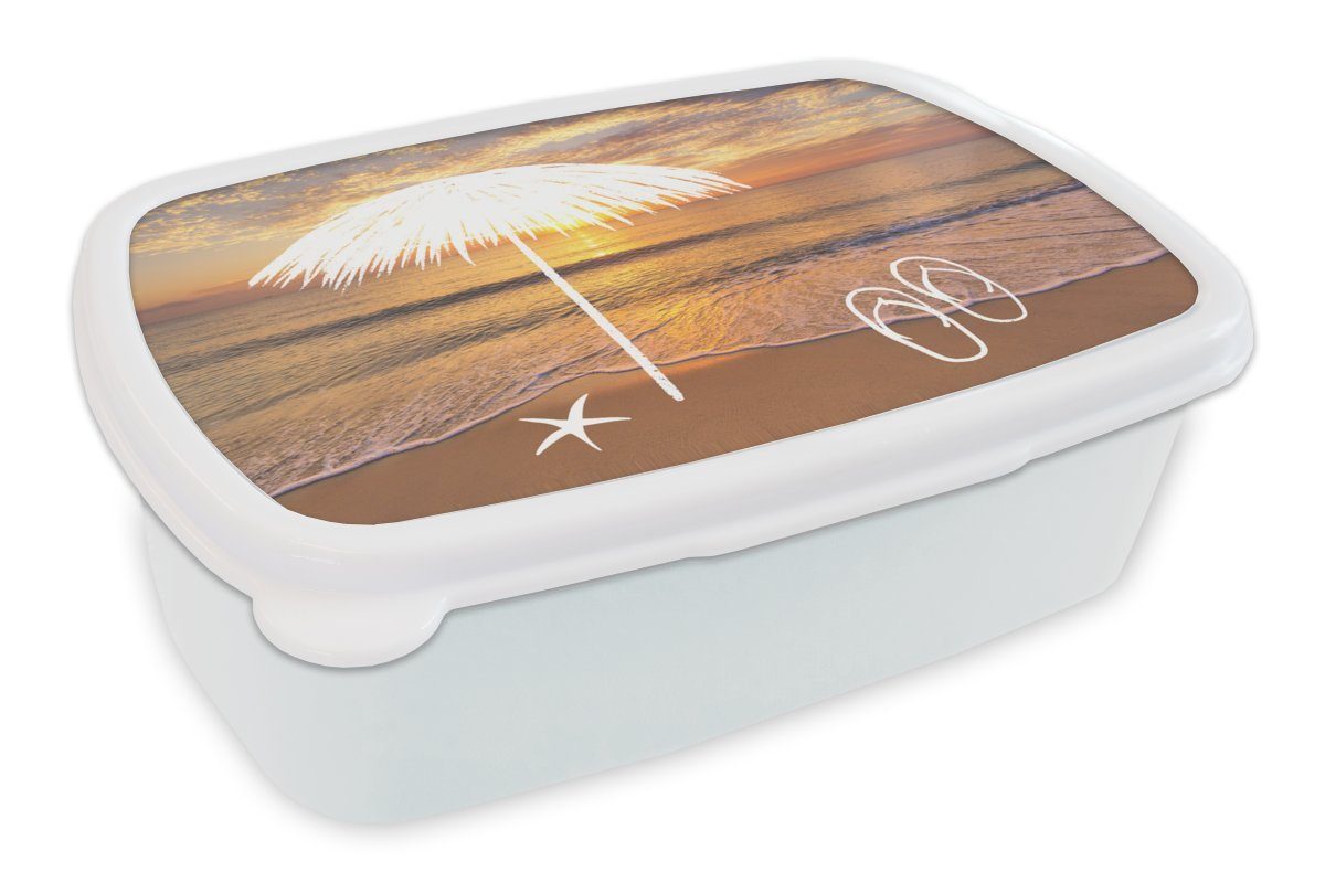 MuchoWow Lunchbox Sommer - Meer - Sonne, Kunststoff, (2-tlg), Brotbox für Kinder und Erwachsene, Brotdose, für Jungs und Mädchen weiß