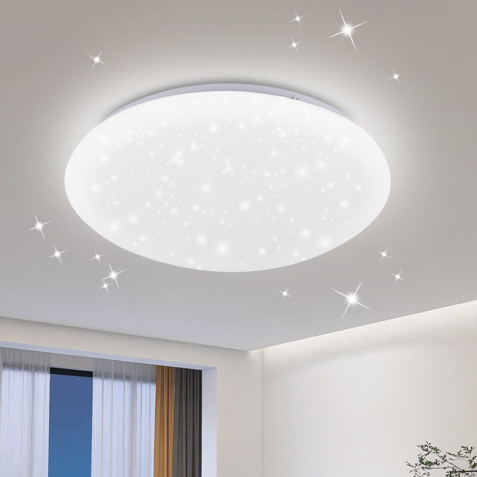 Nettlife LED Deckenleuchte Sternenhimmel Weiß Schlafzimmer Deckenlampe 12W Deckenbeleuchtung Rund, LED fest integriert, Kaltweiß, Kinderzimmer Küche Büro Flur Keller