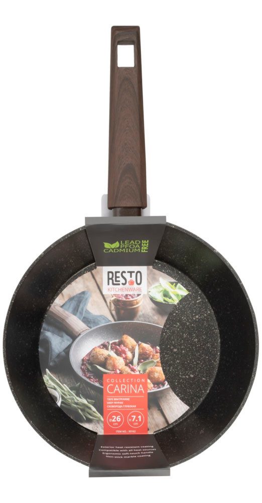 RESTO Kitchenware Bratpfanne Carina, tiefe Schmorpfanne mit holzähnlichem Soft-Touch-Griff, Aluminium (1-tlg), mit Marmor-Antihaftbeschichtung, 4-lagig, für alle Herdarten geeignet
