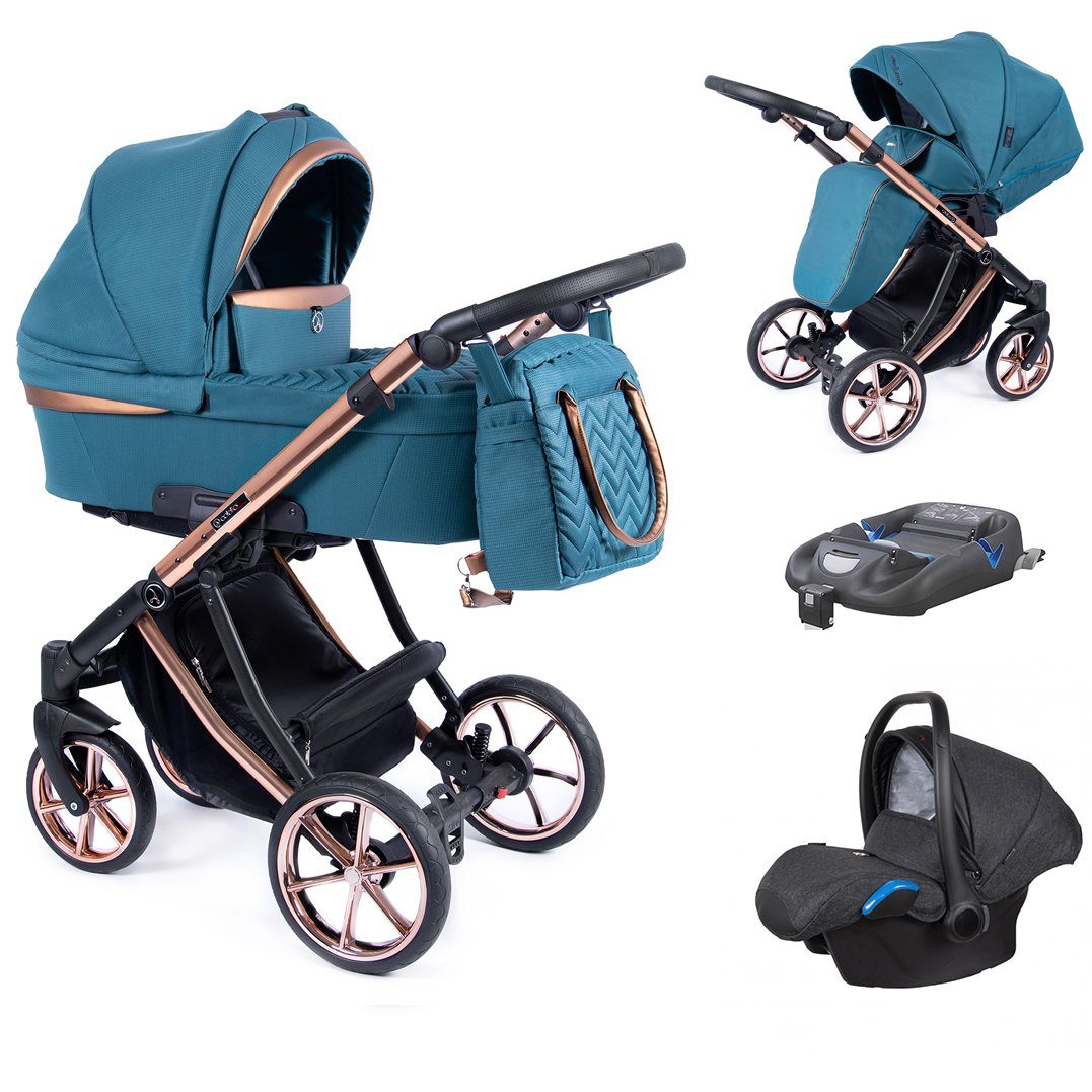 babies-on-wheels Kombi-Kinderwagen 4 in 1 Kinderwagen-Set Dante - 14 Teile - in 16 Farben Türkis = Gestell kupfer