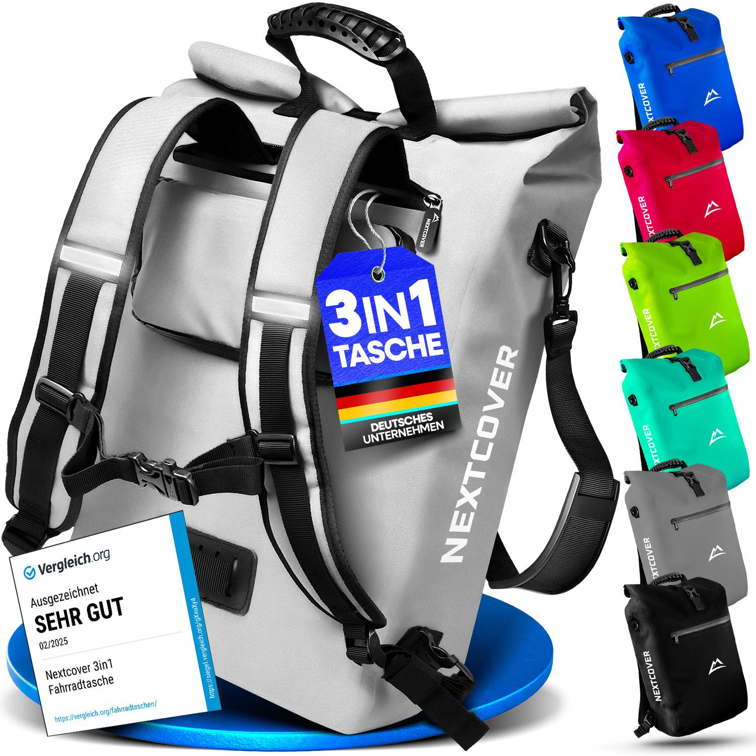 Nextcover Fahrradtasche TPU Fahrradtasche NEU 3in1 Fahrradtasche für Gepäckträger -wasserdicht