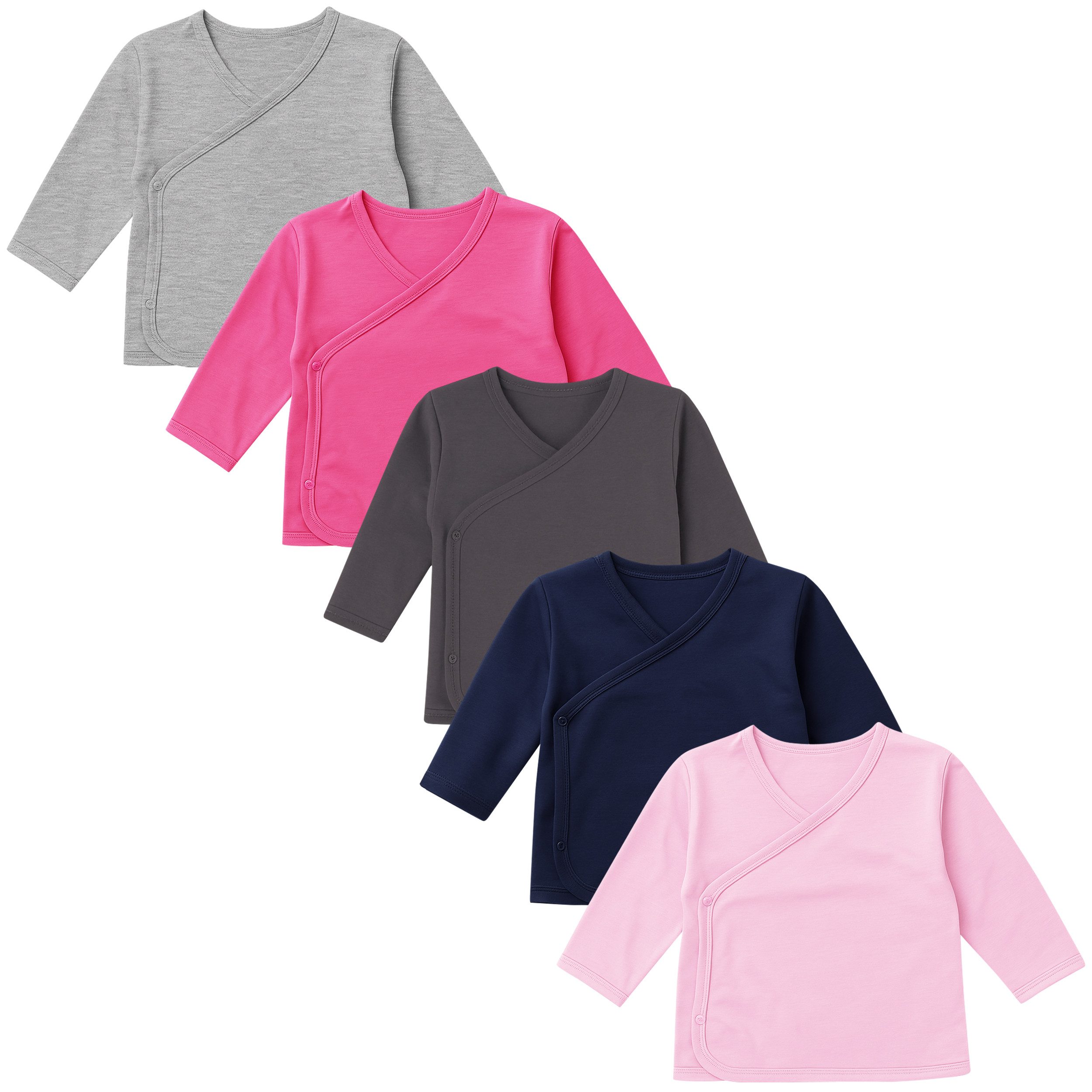 LOREZA Wickelshirt 5er Set Mädchen Baby Wickelshirts langarm 100% Baumwolle (Set, 5-tlg., 5er-Pack)