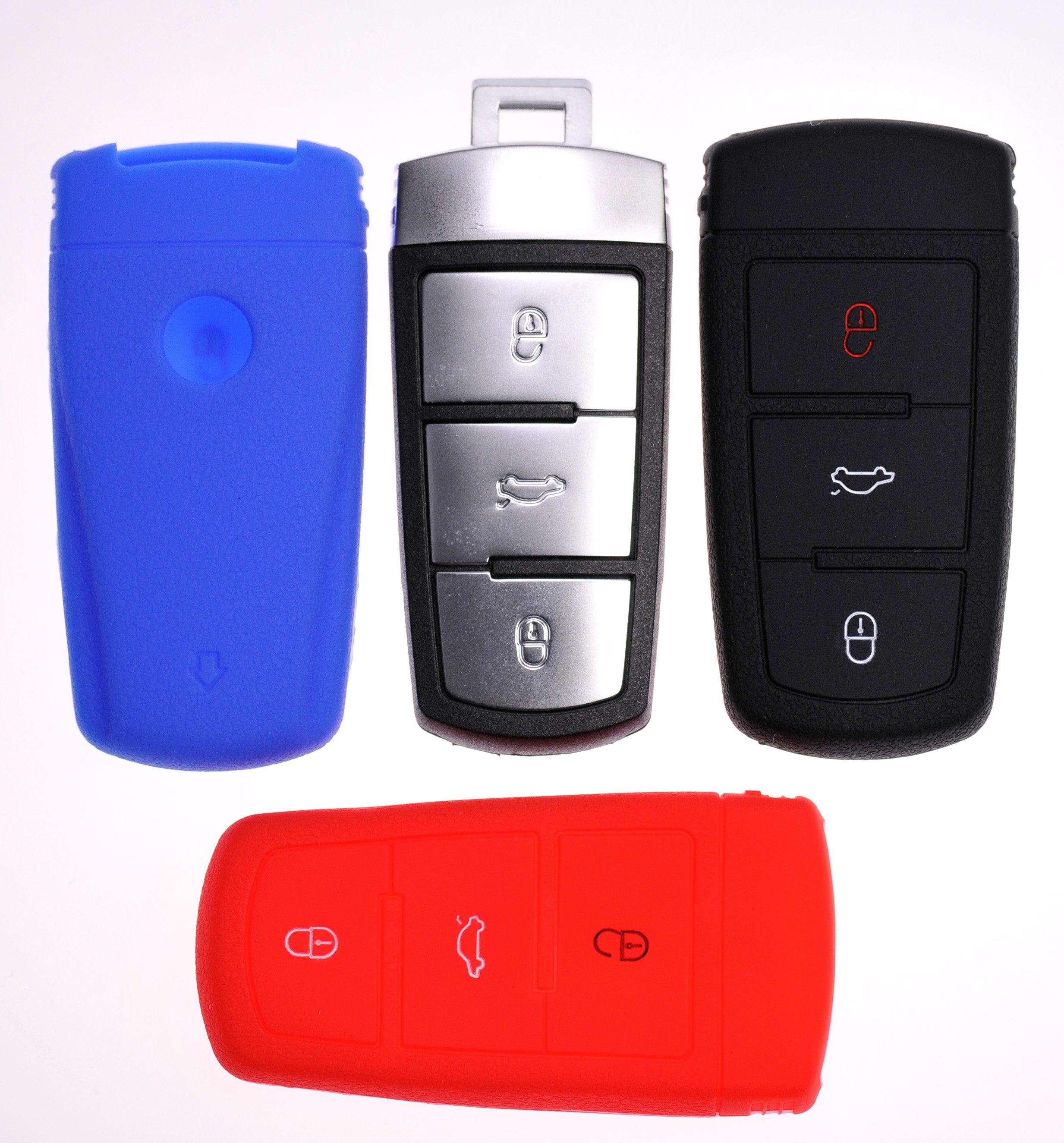 Autoschlüssel B7 Softcase Schutzhülle Rot, Schlüsseltasche Silikon Passat B6 VW 3C CC für Tasten mt-key KEYLESS 3 SMARTKEY