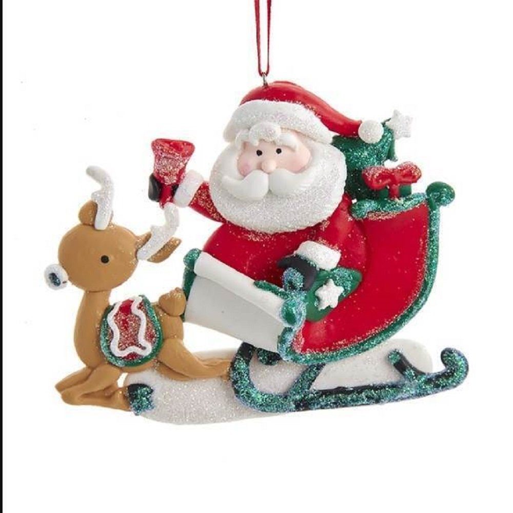 Kurt S. Adler Christbaumschmuck D4045 - Santa mit Schlitten Ornament, Größe ca. 11 cm -2er SET- | Dekohänger