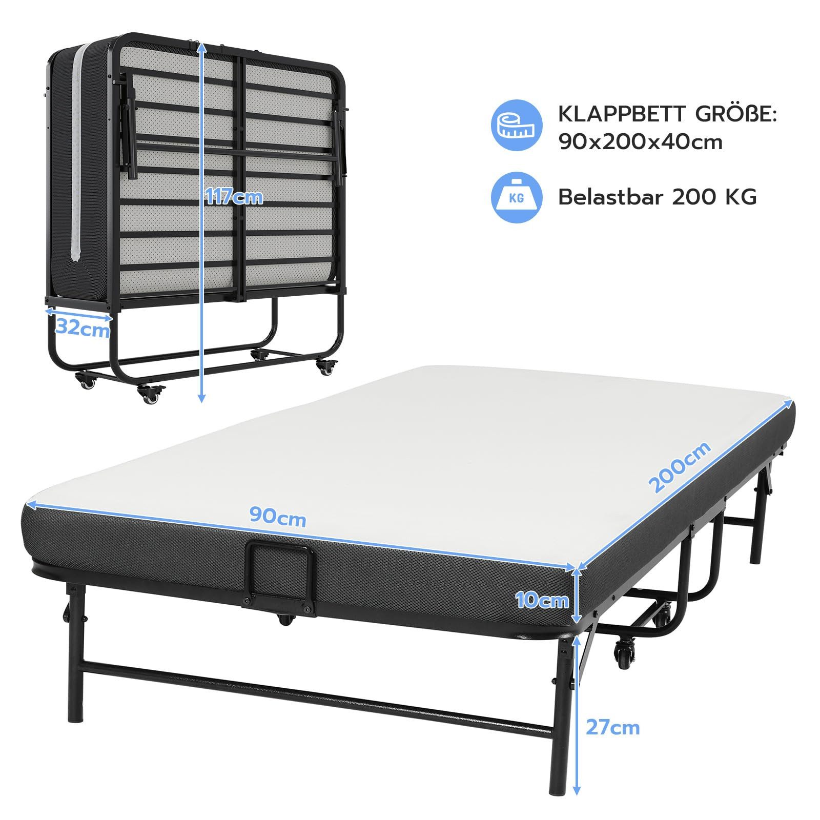 Aunfebrco Klappbett 90x200 cm mit 10 günstig online kaufen