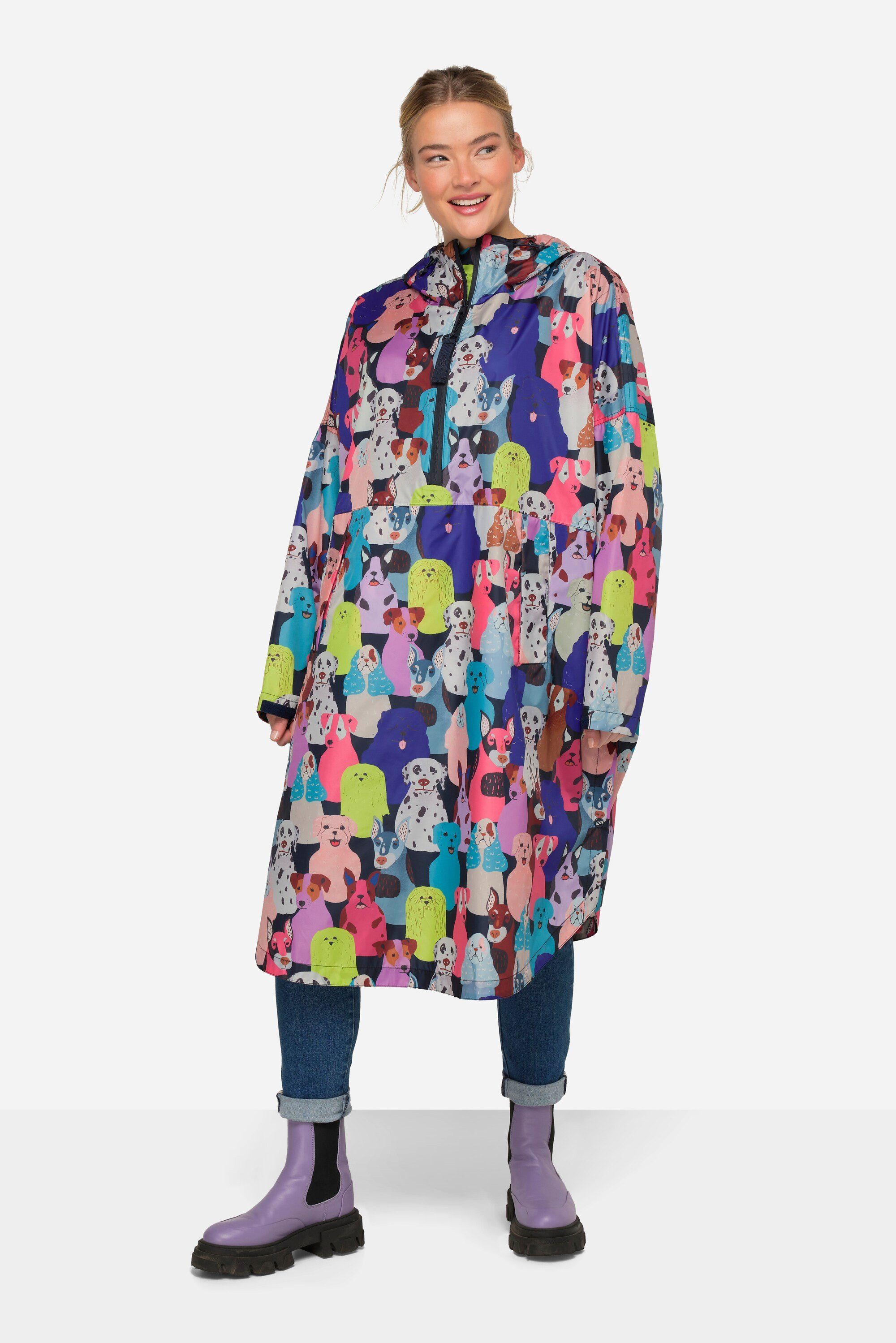 Funktionsjacke Funktions-Regencape Unisex Hunde Print Kapuze