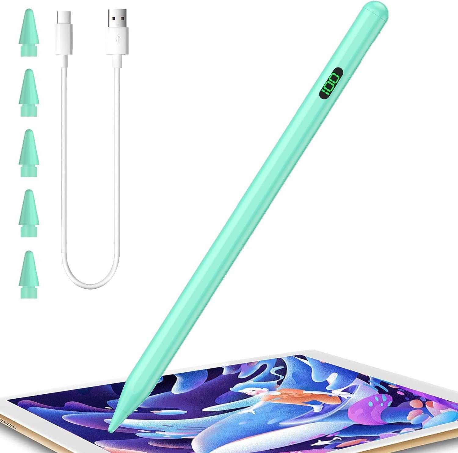 Vivitar Eingabestift iPad, Active Stylus Pen - Handfläschenerkennung mit 5 Ersatzspitzen (Batterieanzeige, Magnetbefestigung, Neigungsempfindlichkeit mit präziser Geschmeidigkeit, 1,5 mm feine Spitze, Kompatibel mit iPad 2018-2024, Keine Bluetooth-Verbind