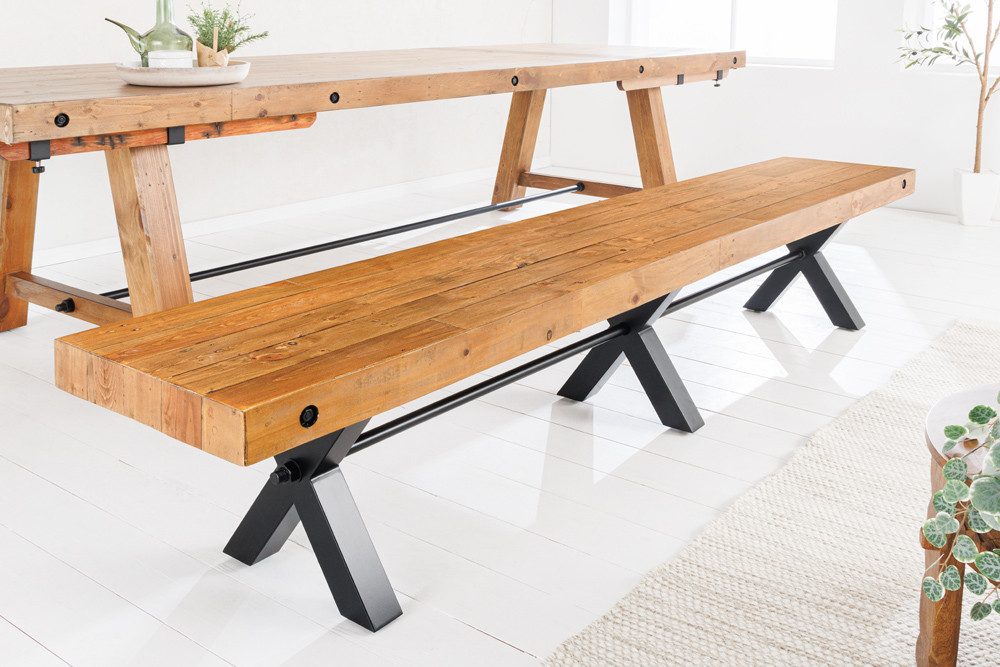 riess-ambiente Sitzbank THOR 240cm vintage braun / schwarz (Einzelartikel, 1-St), Esszimmer · Massivholz · Metall · Industrial Design