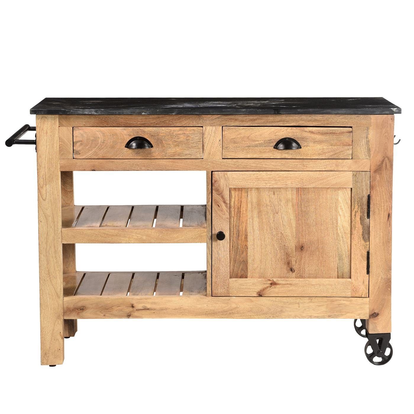 baario Pflanztisch »Servierwagen PULA«, massiv Mangoholz Marmorplatte