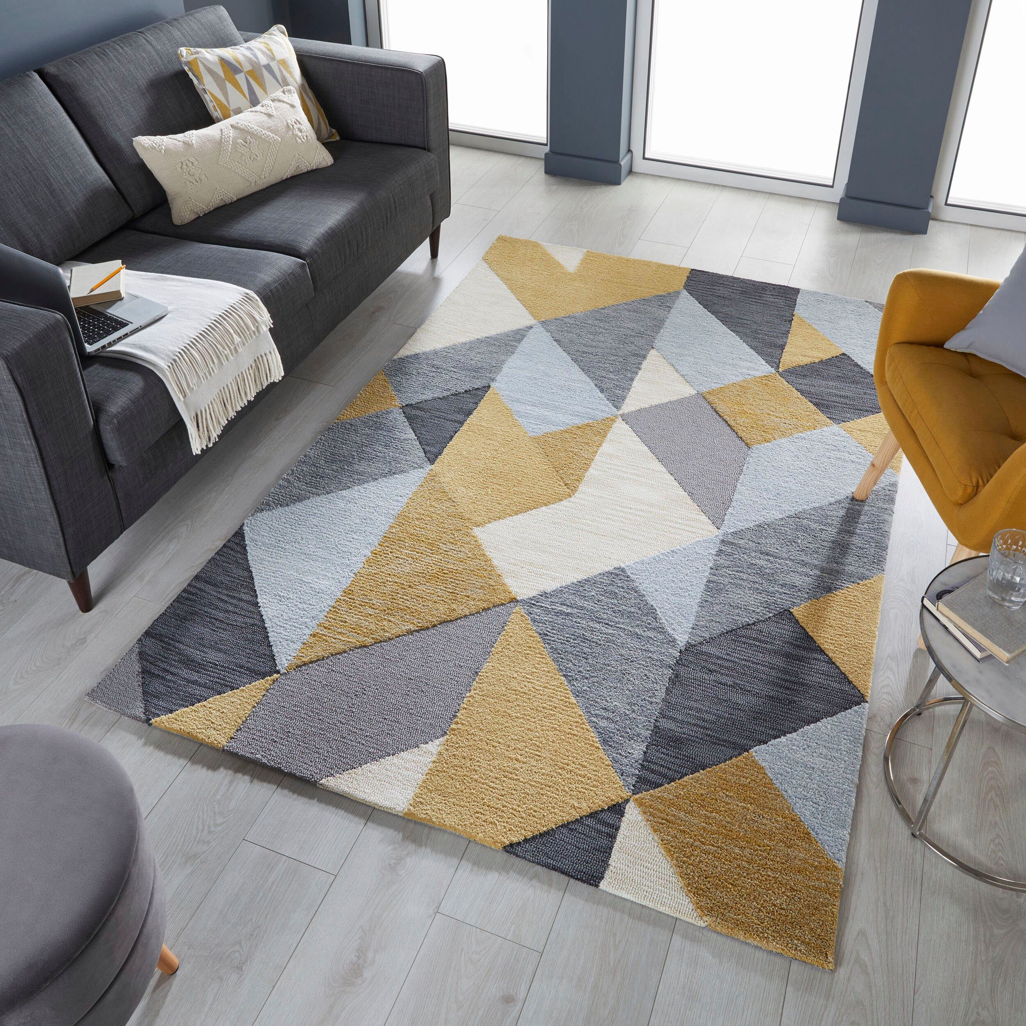 Teppich RUGS, 11 mm, Höhe: Hoch-Tief-Effekt, bunt Icon rechteckig, geometrisches FLAIR mit Geometric, Design,