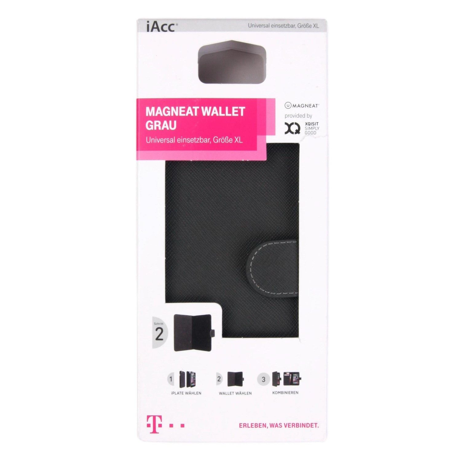 XQISIT Handyhülle Universal Booklet Wallet 5,2" bis 6,7" Grau, Klapp-Tasche Schutz-Hülle Case Book-Cover Kartenfach Magnet-Verschluss