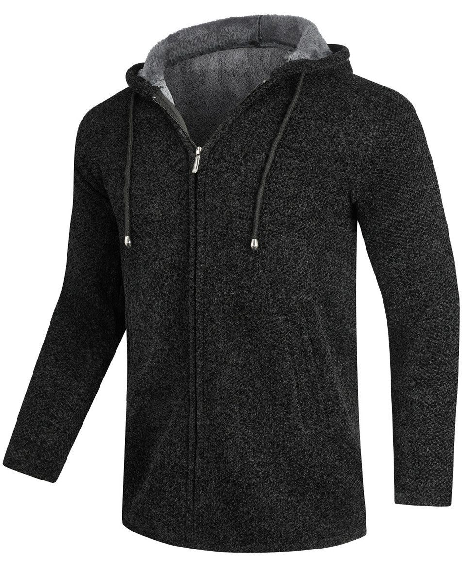 Allthemen Cardigan Herren Strickjacke mit Kapuze Lang Gefüttert Grobstrick günstig online kaufen