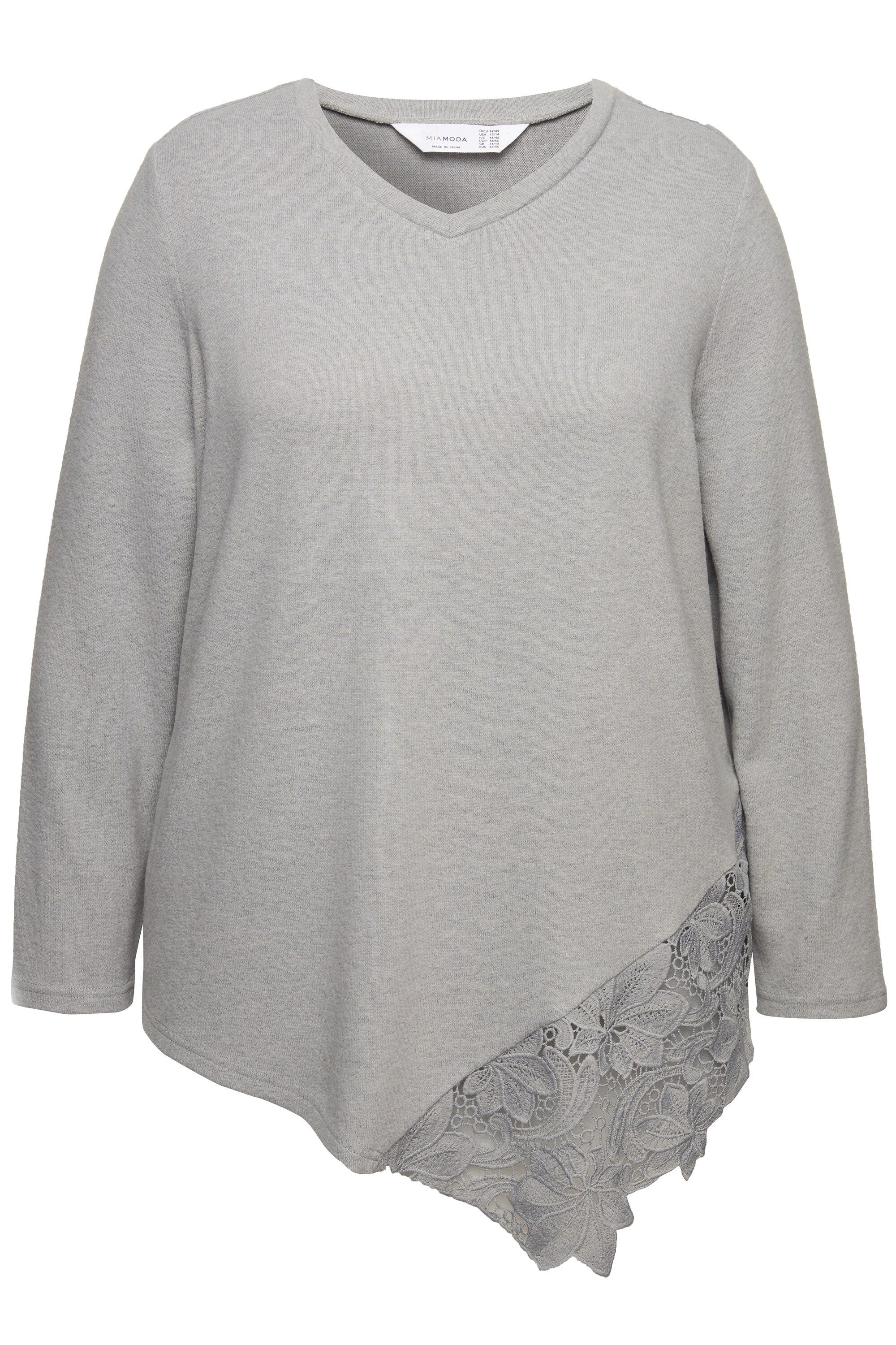 MIAMODA Strickpullover Pullover A-Linie Spitzeneinsatz Langarm günstig online kaufen