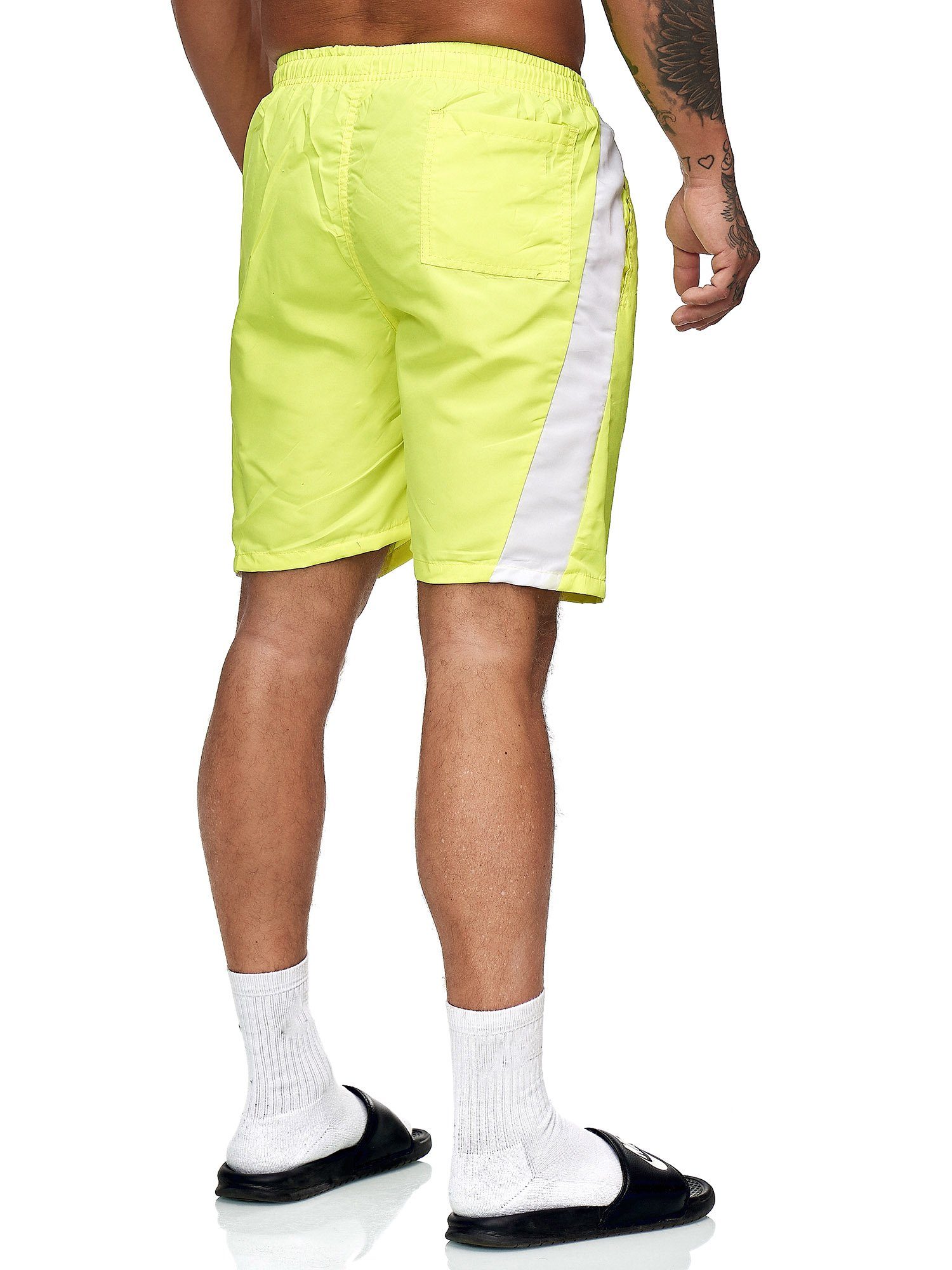 im Design) Freizeit 1-tlg., OneRedox Fitness Bermudas Shorts 400 Gelb Weiss Casual BH200 Sweatpants, modischem Hose (Kurze