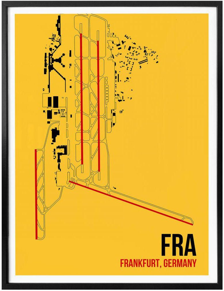 Wall-Art Poster Wandbild Frankfurt, (1 FRA Poster, Wandposter St), Bild, Grundriss Wandbild, Grundriss