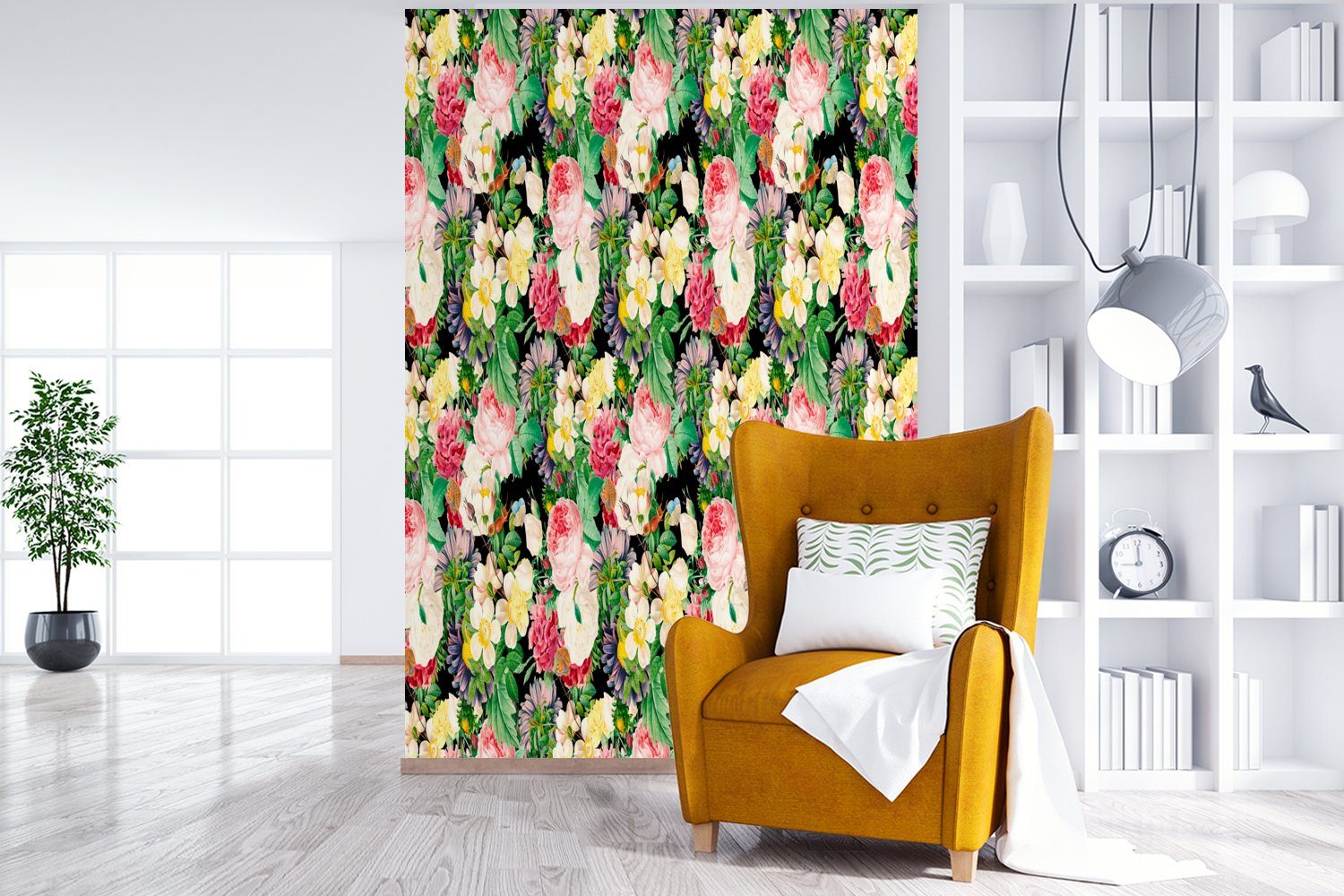 Collage - bedruckt, Wandtapete Blumen St), für Tapete Wohnzimmer, Vinyl (3 MuchoWow - Farben, Matt, Fototapete Montagefertig