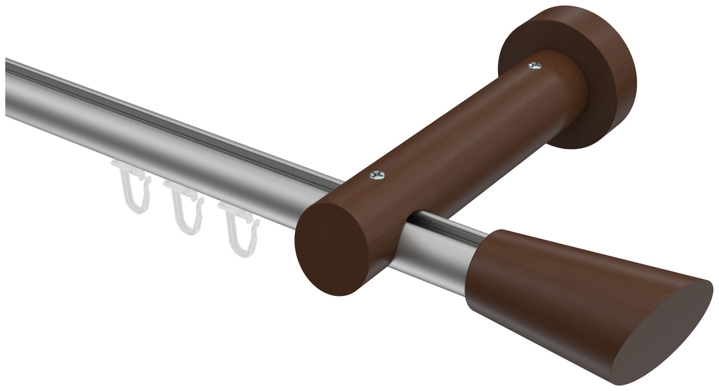 INTERDECO Innenlaufschiene Talent Bero, Ø 20 mm, 1-läufig, Fixmaß, kürzbar, Wandmontage, Aluminium, Silbergrau / Nussbaum / Bicolor