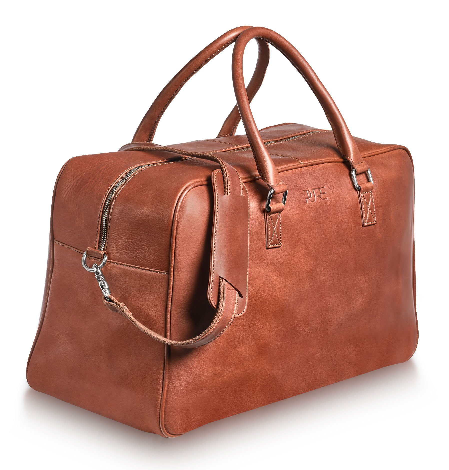 PURE Leather Studio Reisetasche Reisetasche CANOPUS, Echtleder Weekender Handgepäck Duffle Bag mit 15,6 Zoll Laptopfach | Reisetaschen