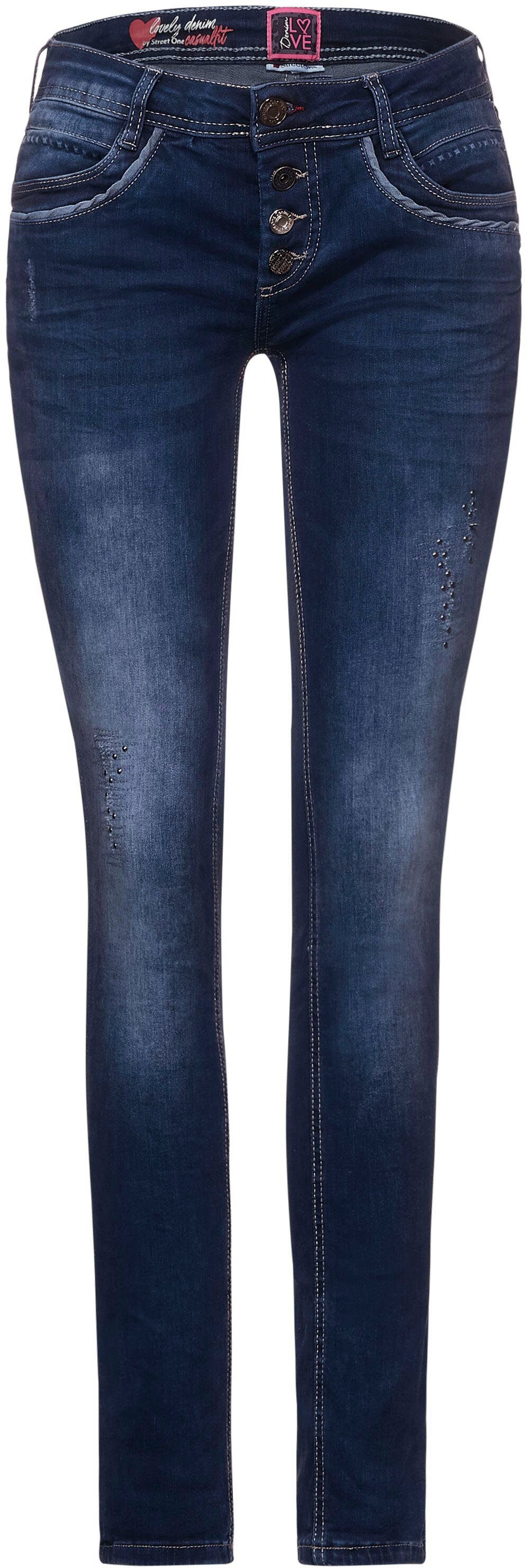Damen Jeans STREET ONE Slim-fit-Jeans Style Crissi mit Stickereien und Nietendetails