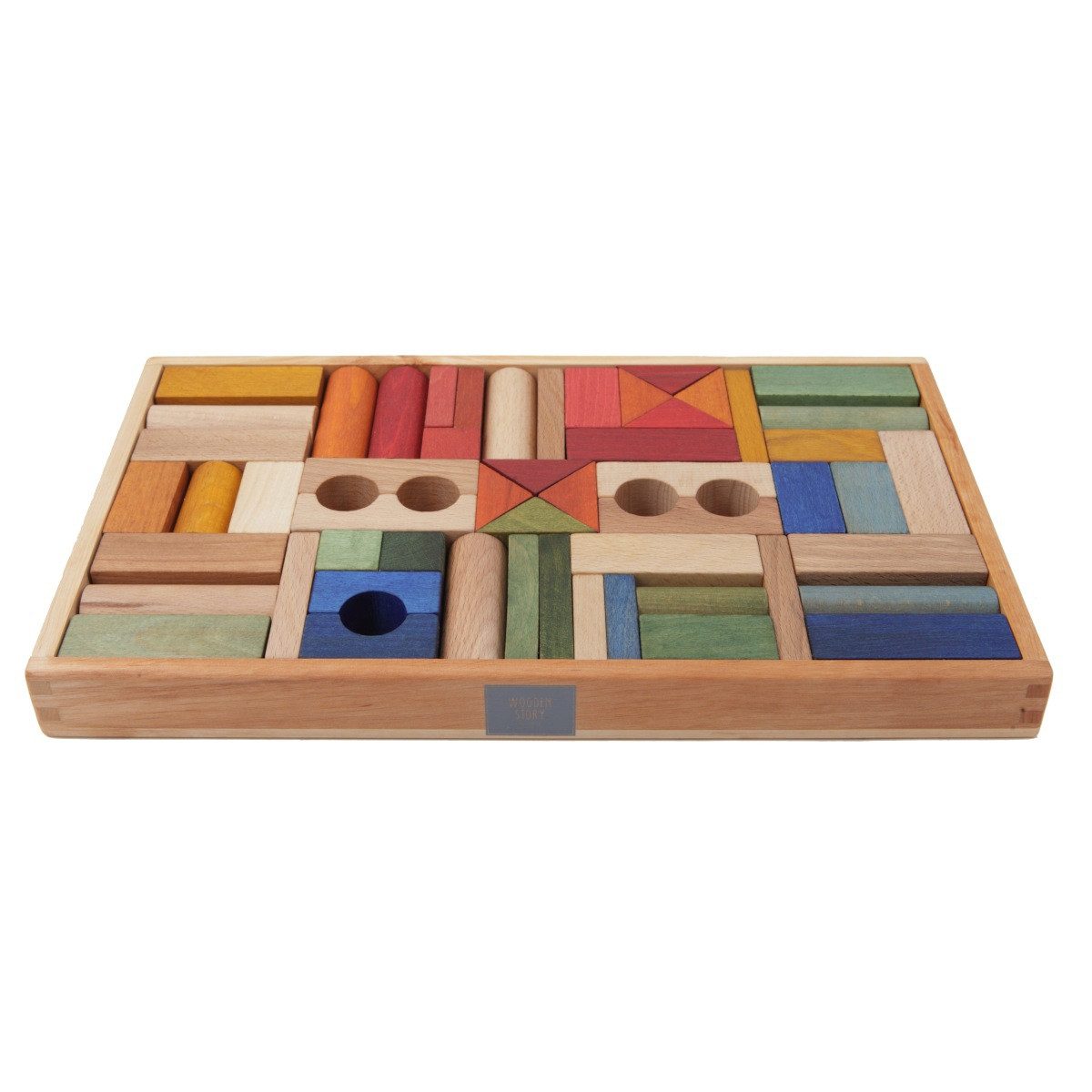 Woodenstory 54 Holzklötze Regenbogen Bienenwachs Holzspielzeug Spielbauklötze
