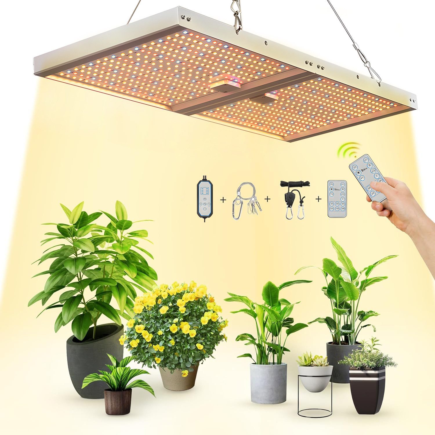 Lapamax Pflanzenlampe LED-Pflanzenlampe 120 W Vollspektrum, faltbar mit Fernbedienung innen, dimmbar, Timer, Fernbedienung, LED, blau, warmweiß, Vollspektrum, rot, 10 Helligkeitsstufen, 6 Timerzeiten und 3 Lichtmodi für Innenräume