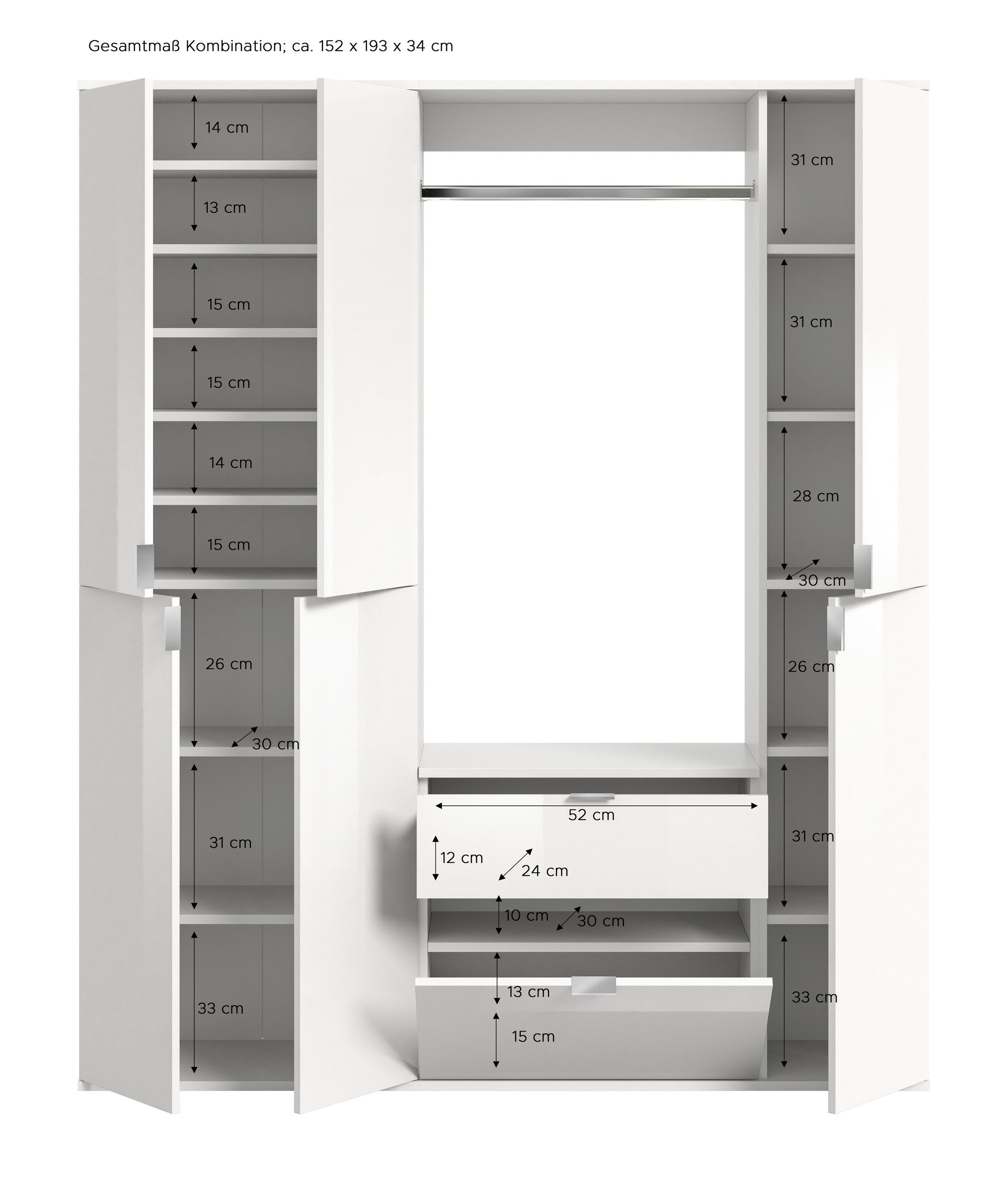 xonox.home Garderoben-Set 152 x 193 x 34 cm (B/H/T)