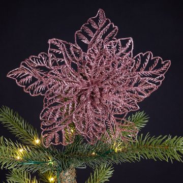 Decoris season decorations Weihnachtsbaumklammer, Weihnachtsstern - Kunststoff Blume auf Clip 23cm rosa