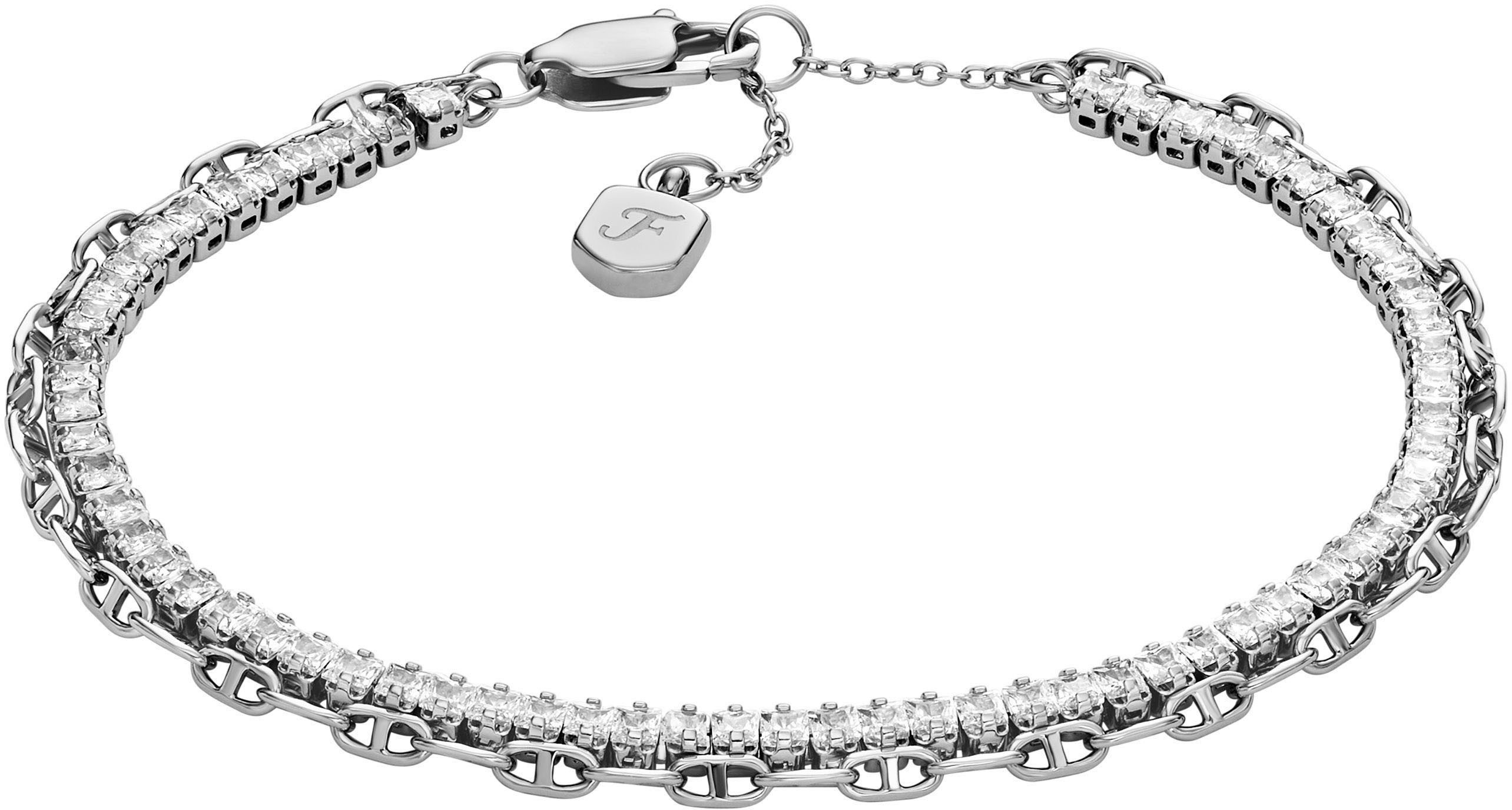 Fossil Armband Schmuck Geschenk Metall Armkette Heritage, JA7272710, JA7273040, mit Glasstein