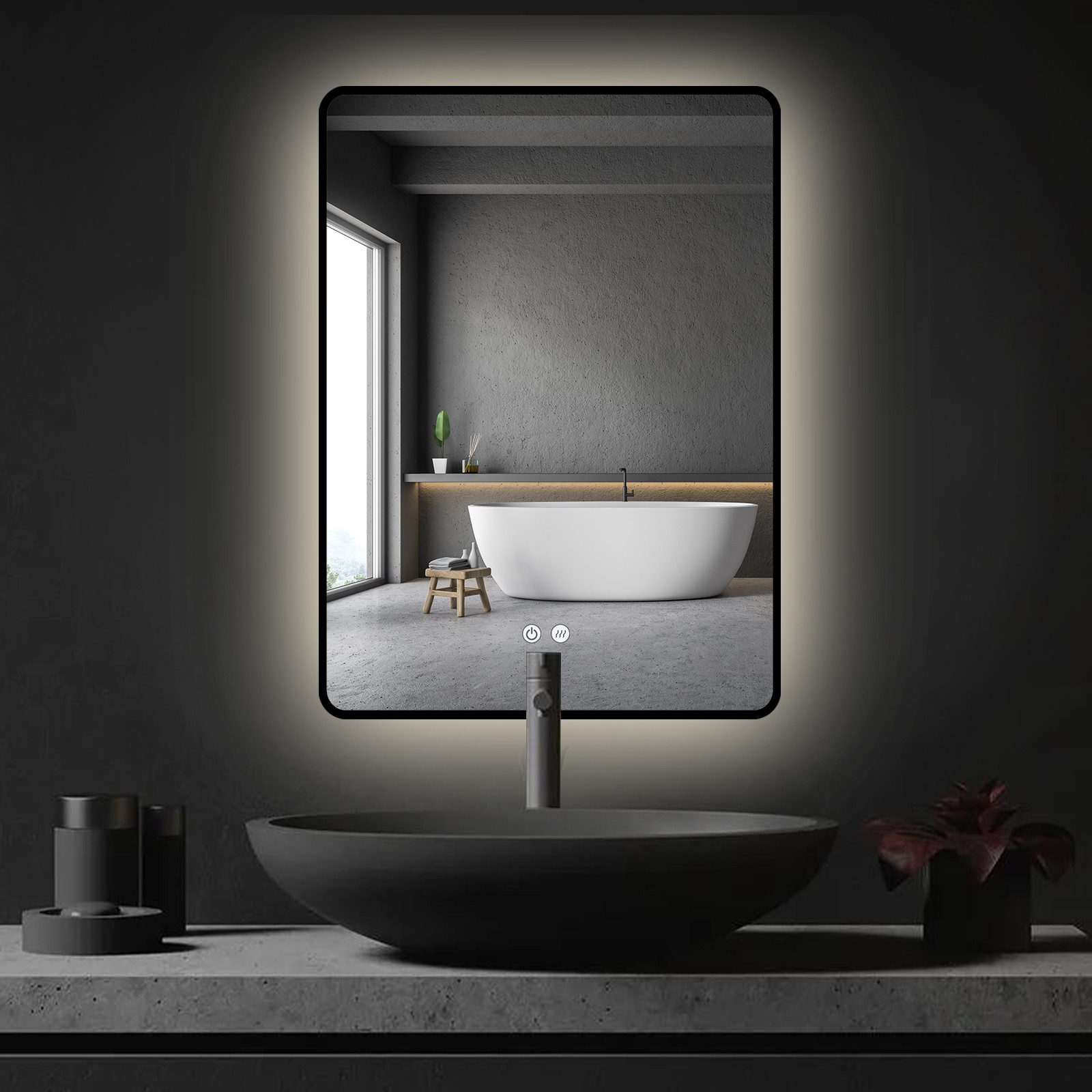 Apejoy Badspiegel 60x80cm LED Schwarz Gold mit Beleuchtung und Antibeschlag günstig online kaufen