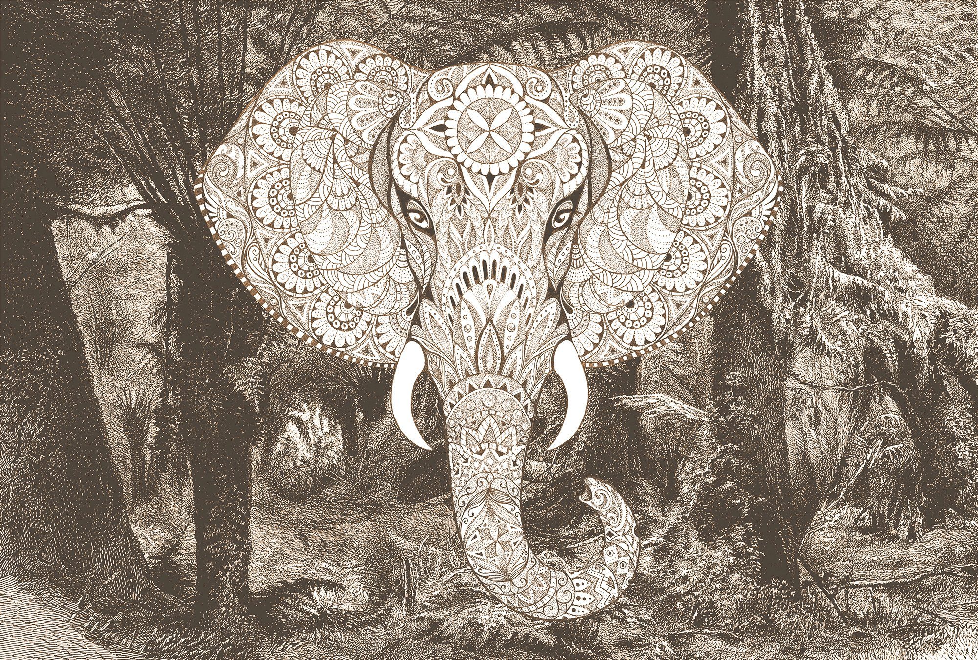 Architects Paper Fototapete Atelier 47 Elephant Head 1, glatt, orientalisch, (4 St), Vlies, Wand, Schräge, Decke
