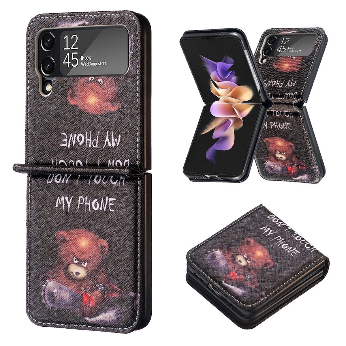 Wigento Handyhülle Für Samsung Galaxy Z Flip4 5G Design Kunst Leder Motiv 1 Cover Handy Tasche Hülle Etuis Muster