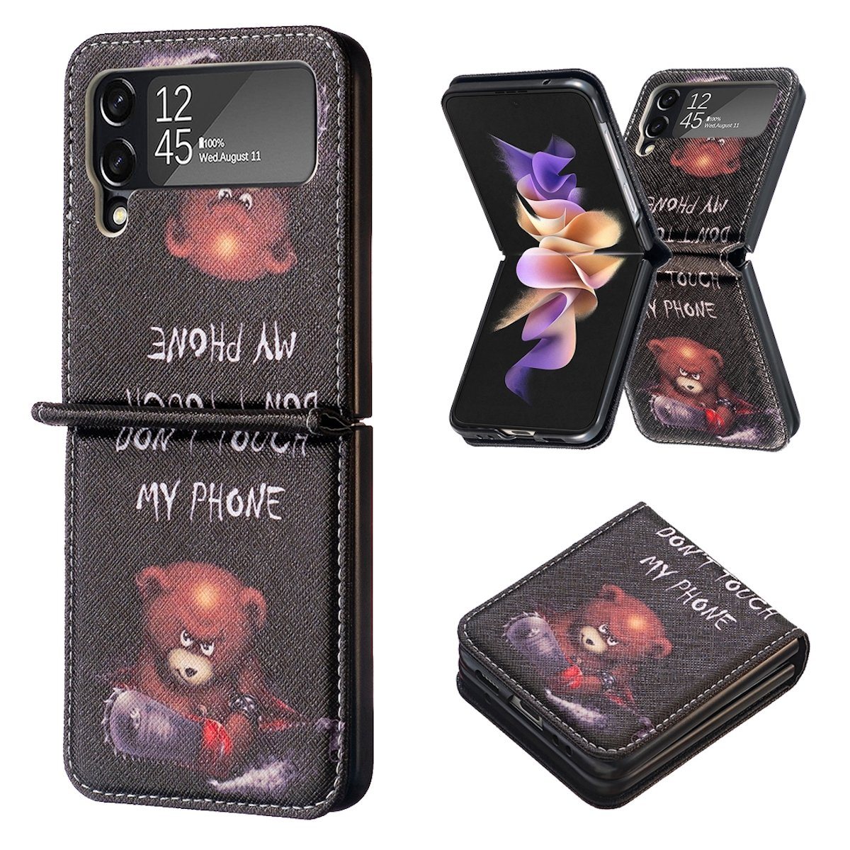 Wigento Handyhülle Für Samsung Galaxy Z Flip4 5G Design Kunst Leder Motiv 1 Cover Handy Tasche Hülle Etuis Muster