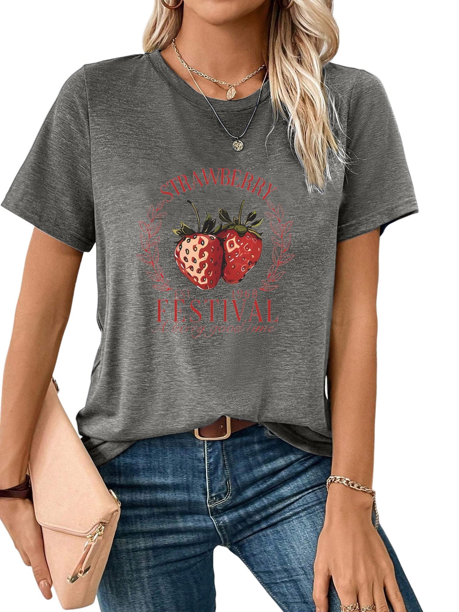 PYL Rundhalsshirt Damen Sommer Kurzarmbluse Locker günstig online kaufen