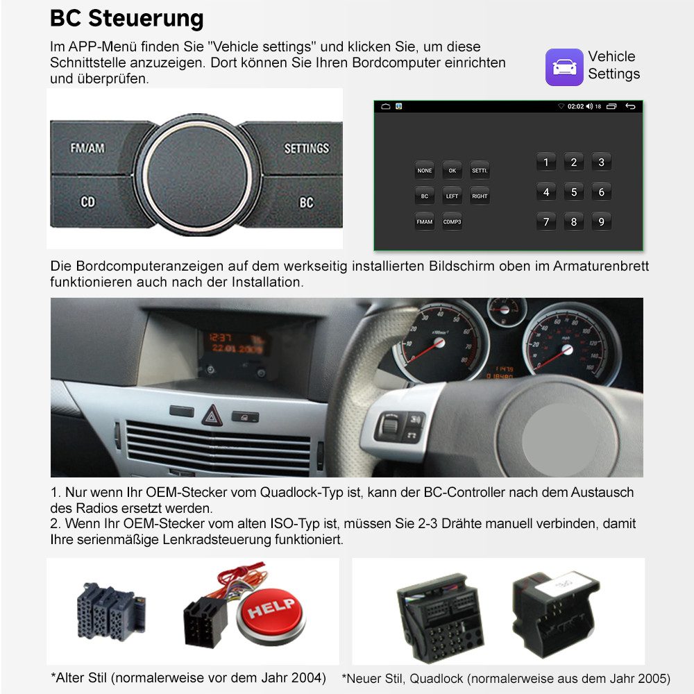 A-Sure 8" 2G+64G Android 15 Carplay GPS Für Opel Astra H Corsa D C Grau Autoradio (Digitalradio (DAB), Carplay Android Auto Bluetooth EQ USB GPS Navi WIFI Touchscreen)