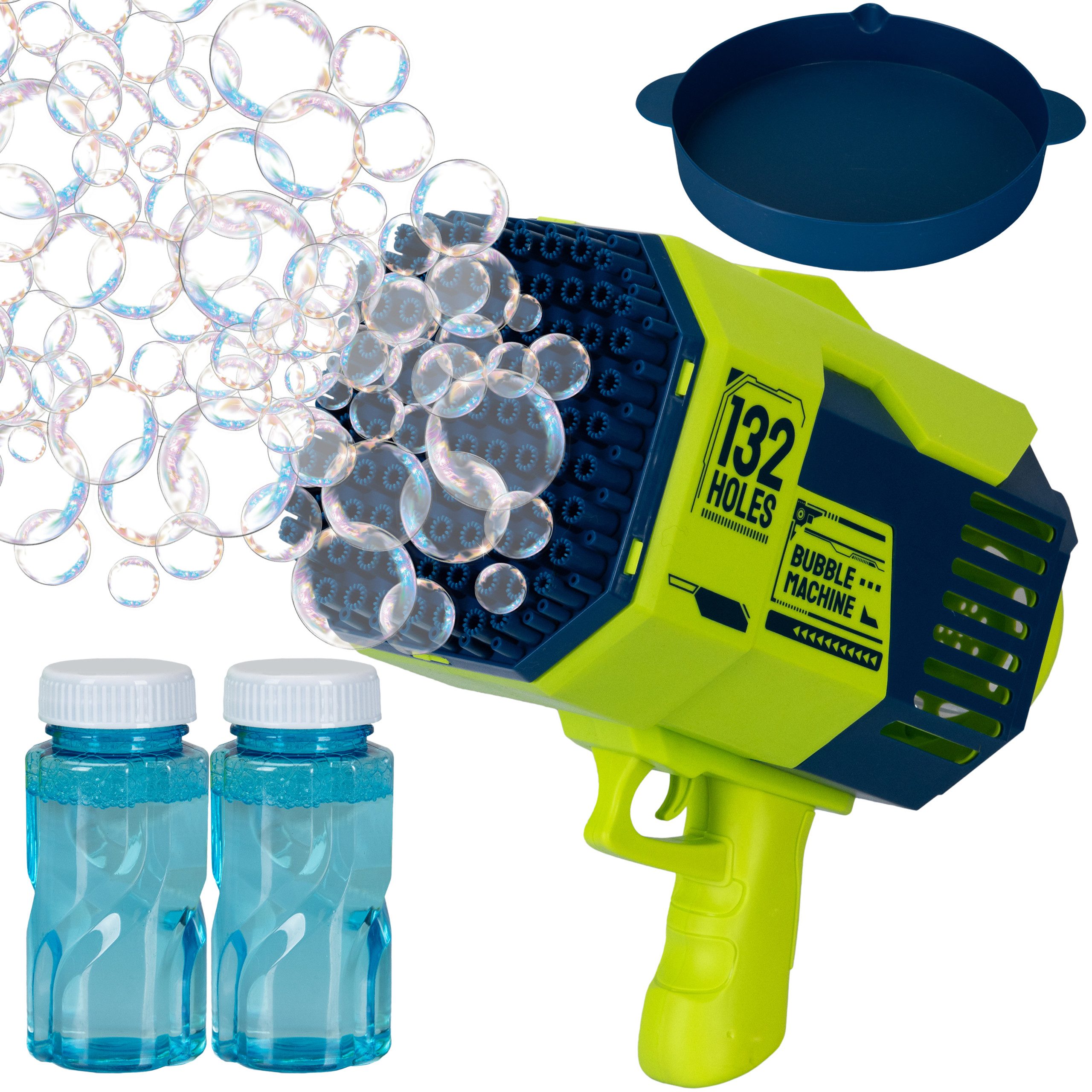 COIL Seifenblasenpistole Seifenblasenmaschine, Automatischer Bubble Machine, 1000+ Blasen/Minute, LED, USB-Kabel, 132 Löcher, 2x100 ml