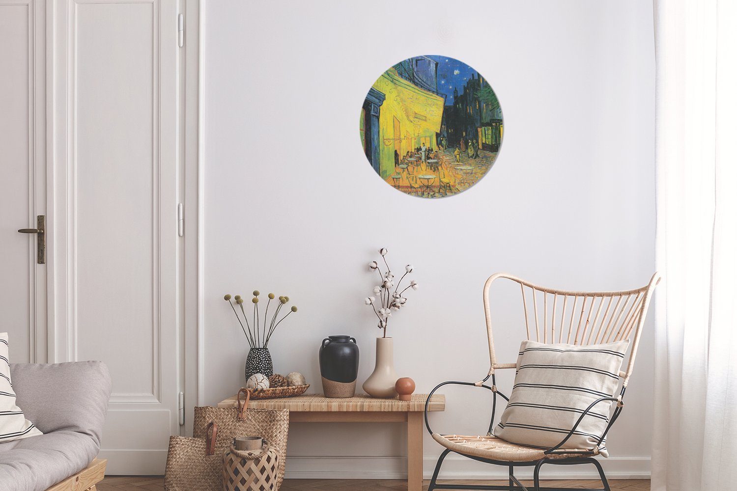 Gemälde van Caféterrasse bei - MuchoWow Kinderzimmer, St), (1 Wohnzimmer Tapetenaufkleber, von Vincent Tapetenkreis Nacht Gogh für Wandsticker Rund,