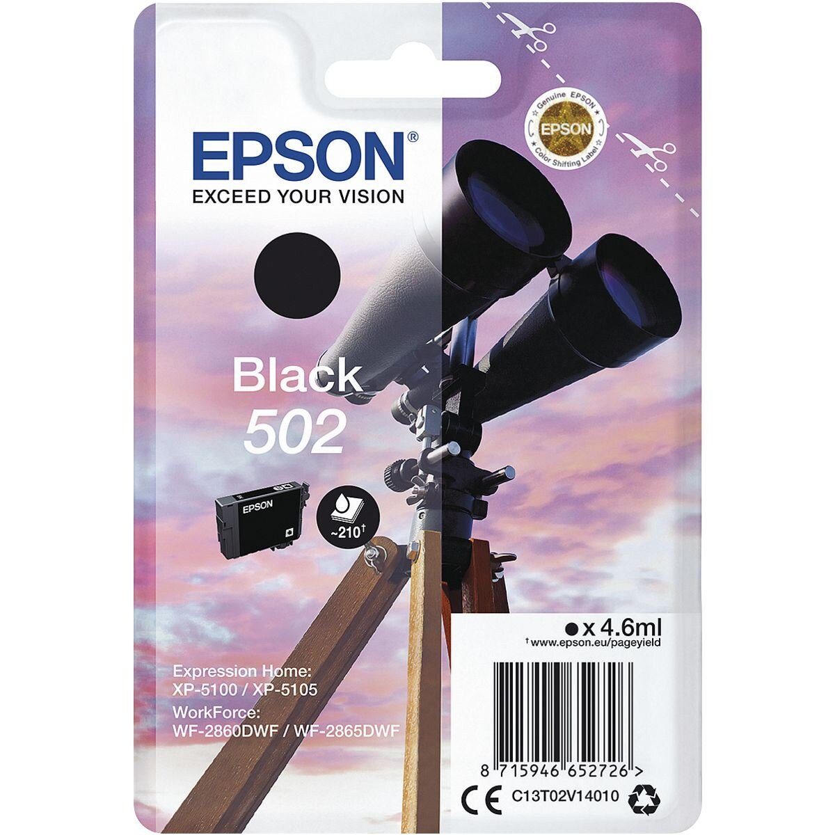 Epson 502 Tintenpatrone (Original Druckerpatrone, schwarz)